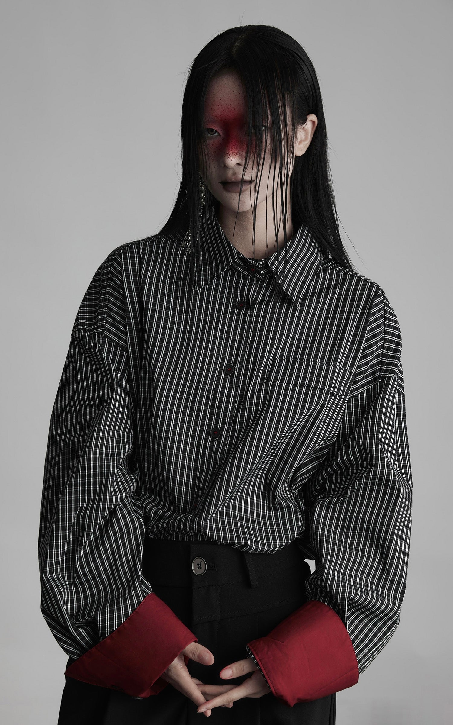 INDULGE Oversized Contrast Cuff Checked Shirt