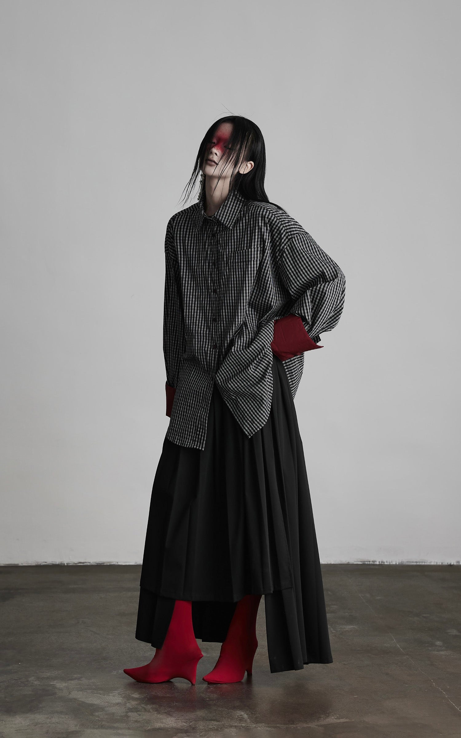 INDULGE Oversized Contrast Cuff Checked Shirt