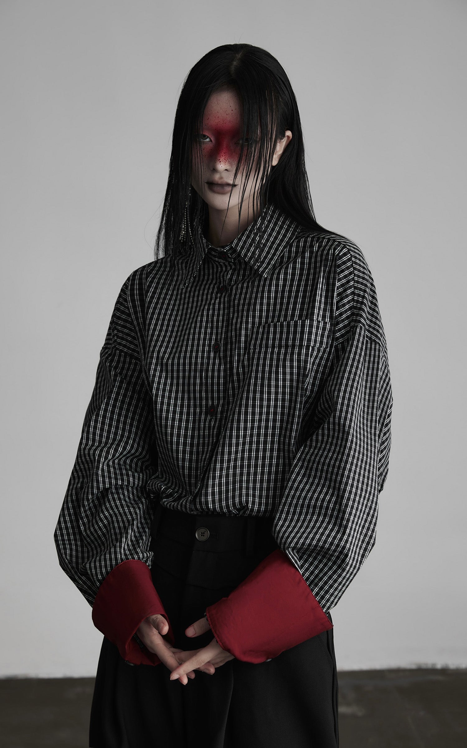 INDULGE Oversized Contrast Cuff Checked Shirt
