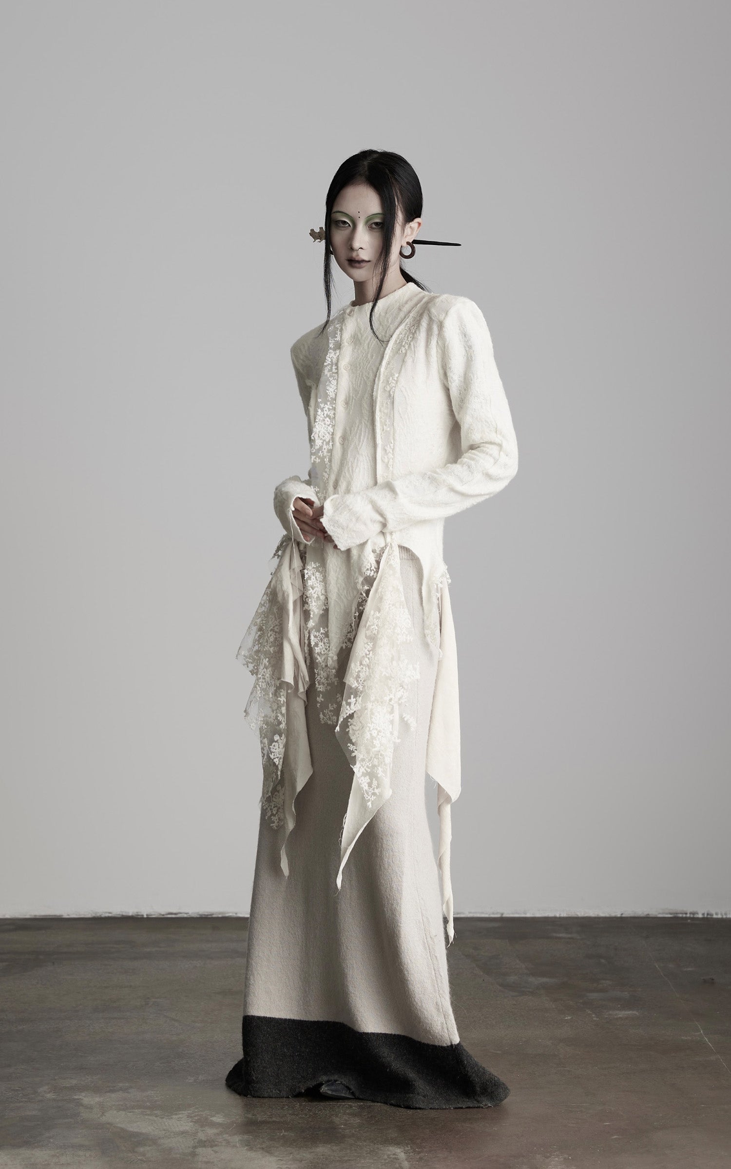 INDULGE Deconstructed Draped Top with Embroidered Lace Overlay
