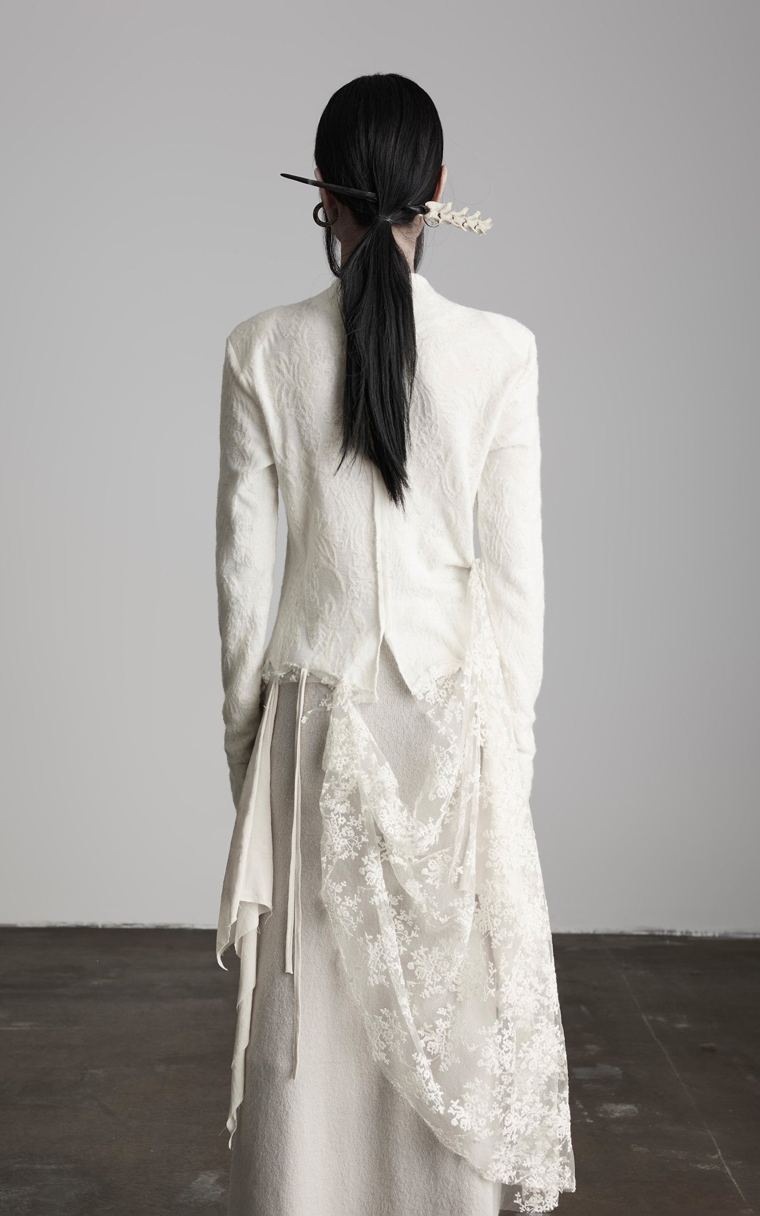 INDULGE Deconstructed Draped Top with Embroidered Lace Overlay