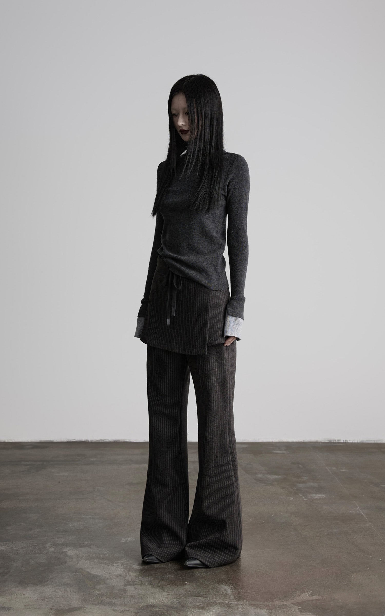 INDULGE Pinstripe Wide-Leg Pants with Apron Overlay and Drawstring Waist