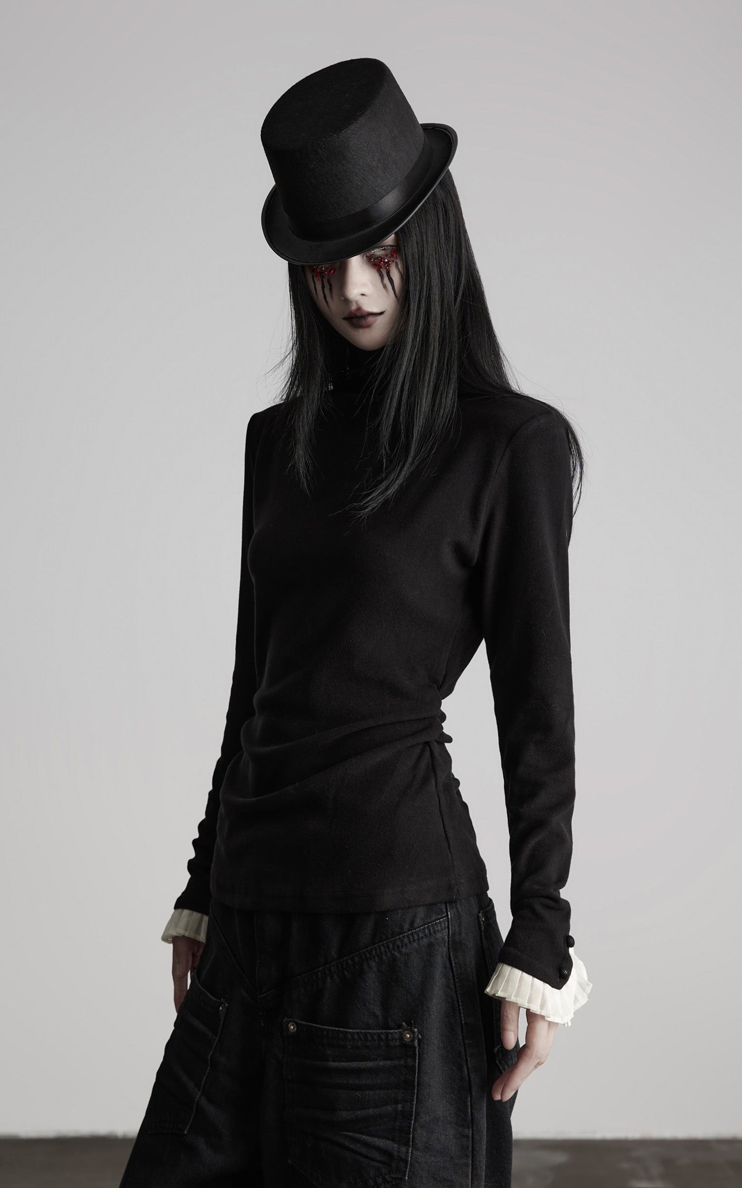INDULGE Structured Knit Top with Contrast Pleated Cuffs