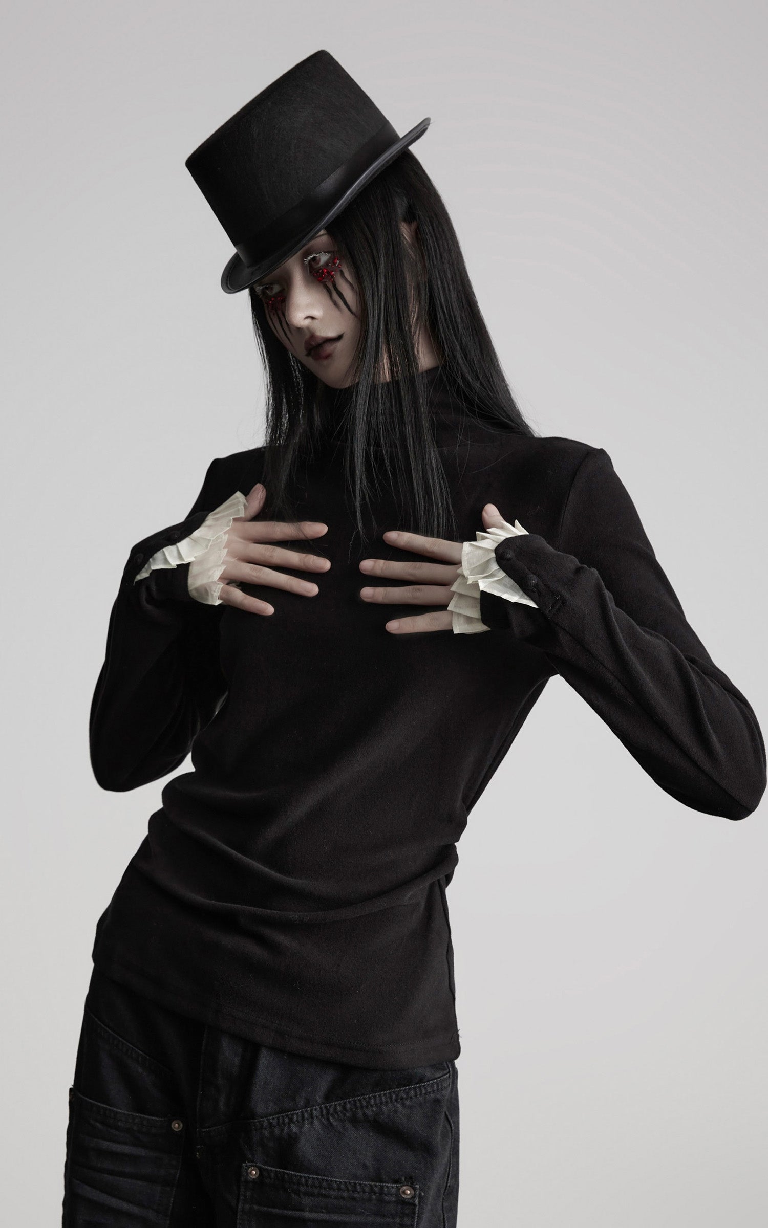 INDULGE Structured Knit Top with Contrast Pleated Cuffs