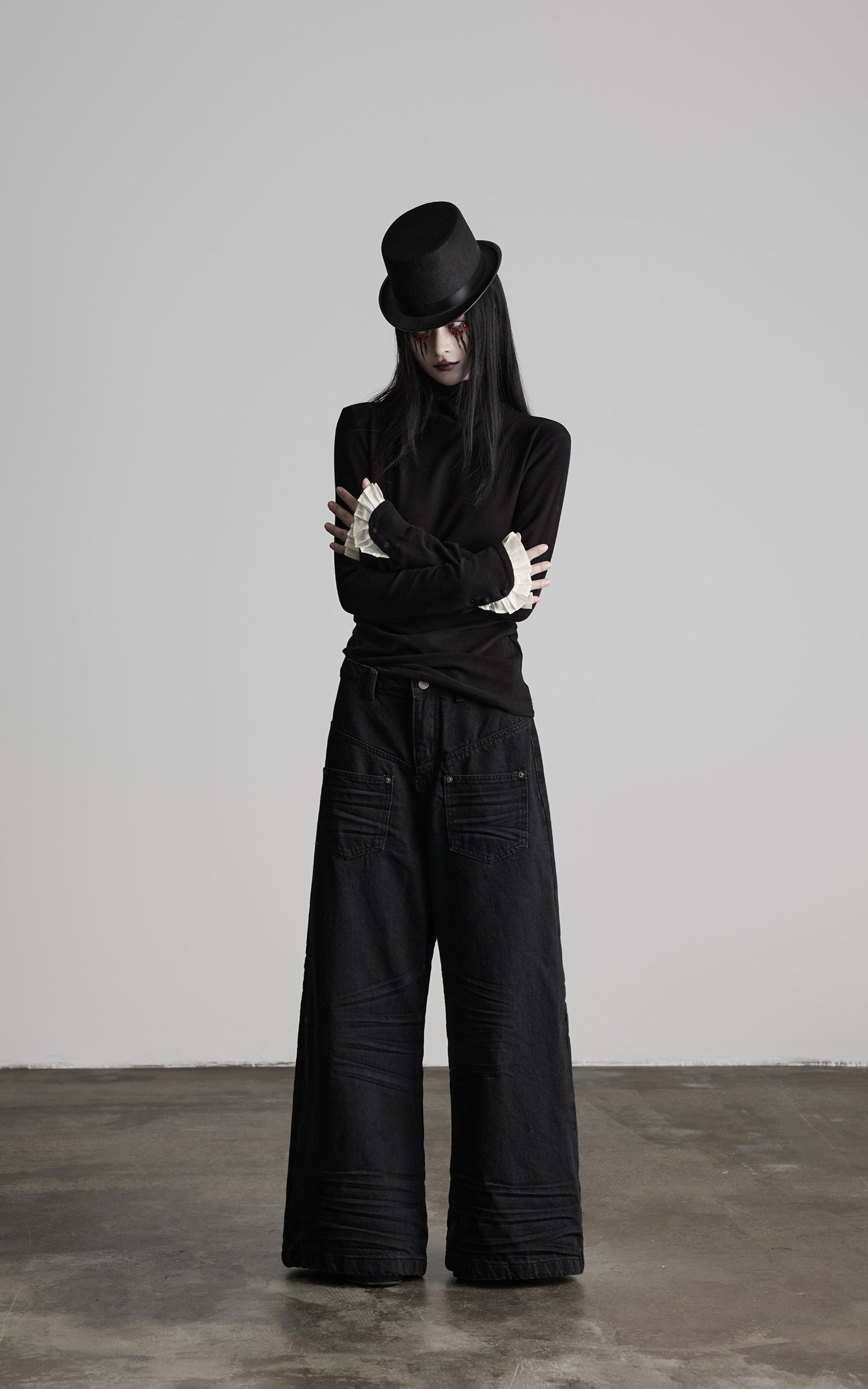 INDULGE Structured Knit Top with Contrast Pleated Cuffs