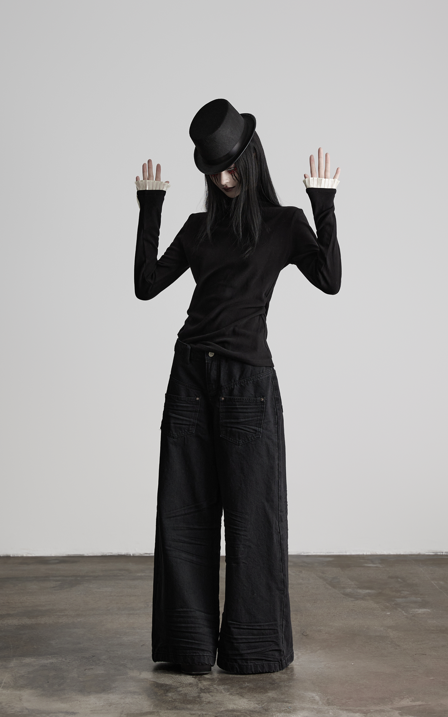 INDULGE Structured Knit Top with Contrast Pleated Cuffs