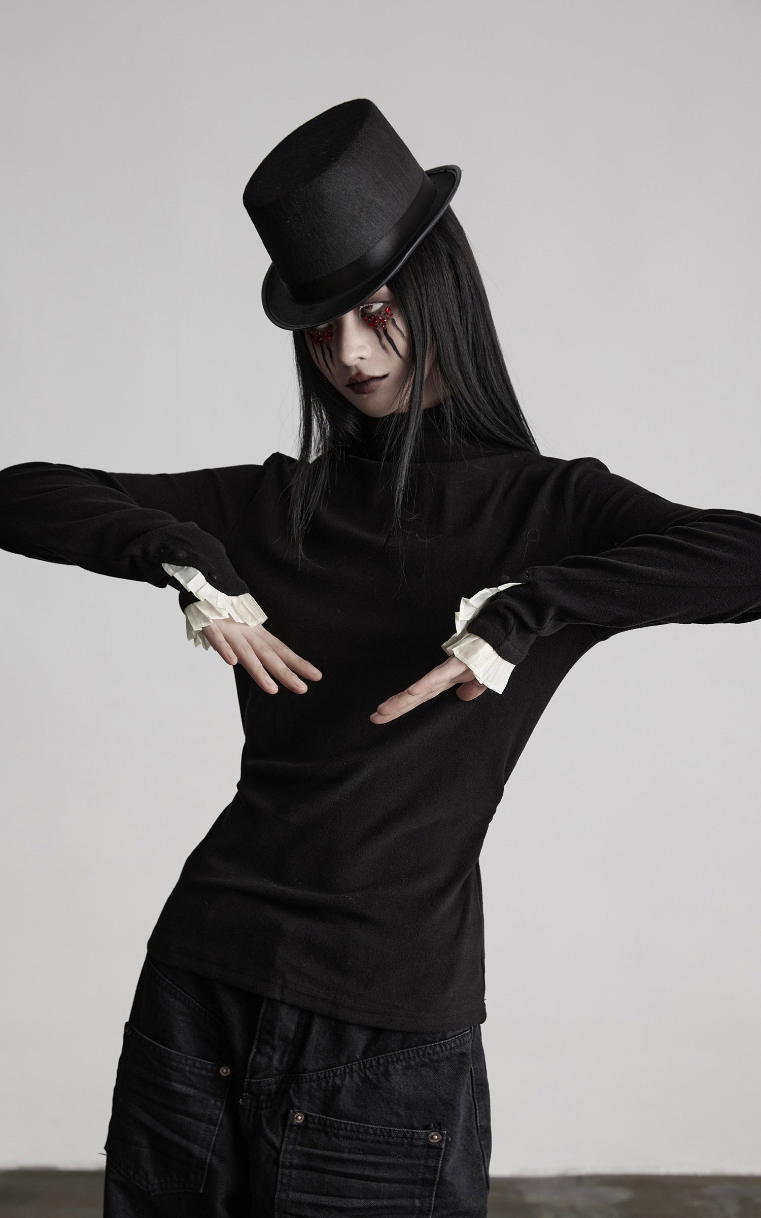 INDULGE Structured Knit Top with Contrast Pleated Cuffs