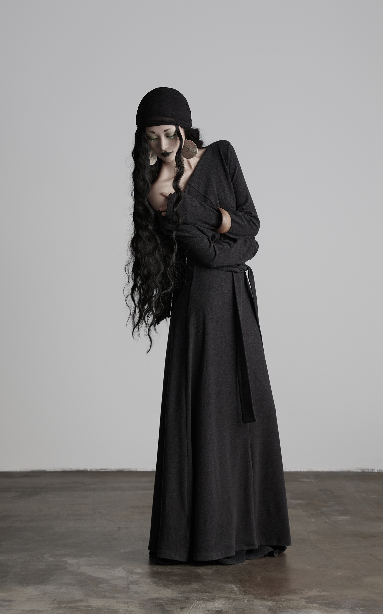 INDULGE Off-Shoulder Long Sleeve Dress with Raw Edges and Belt