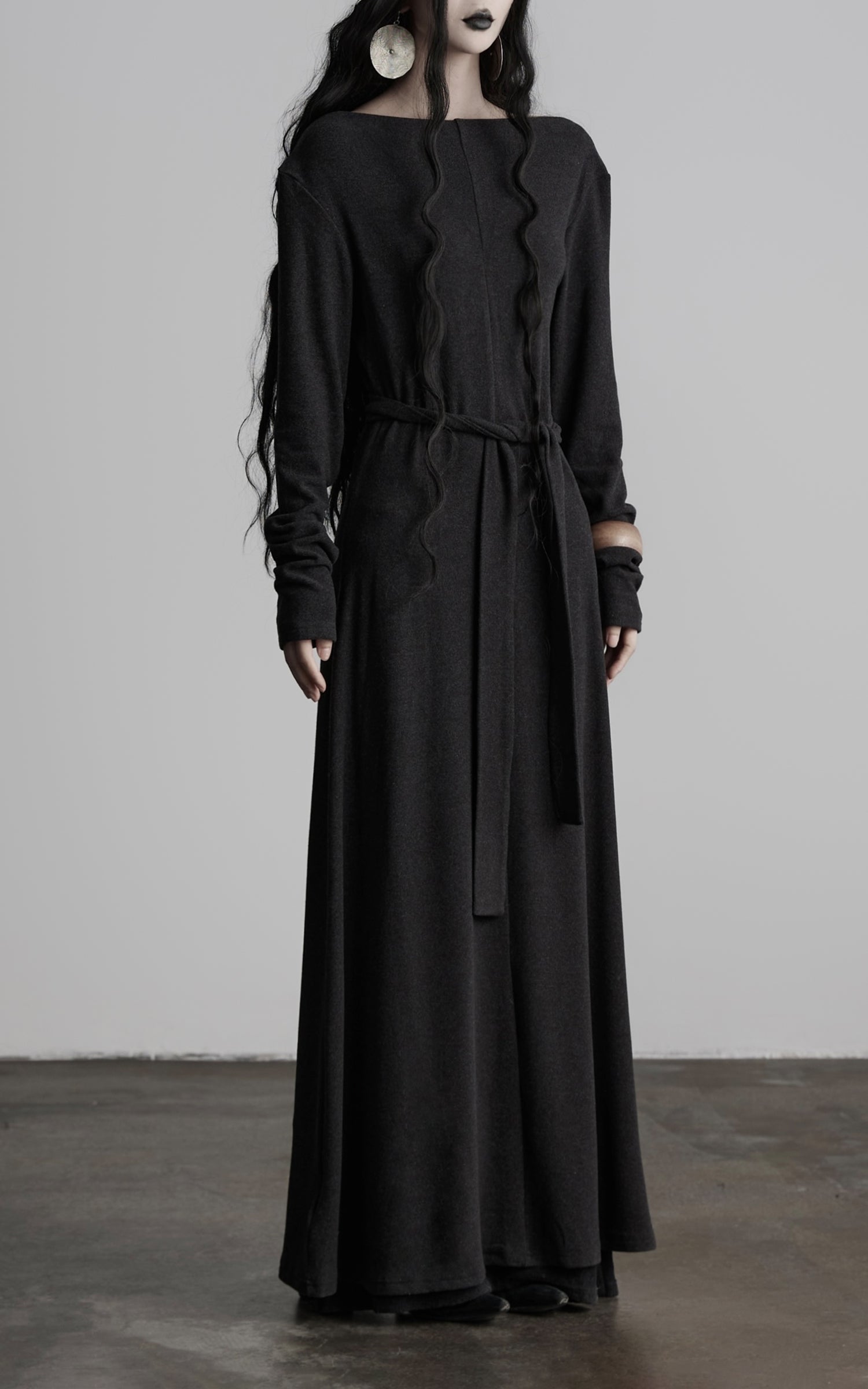 INDULGE Off-Shoulder Long Sleeve Dress with Raw Edges and Belt