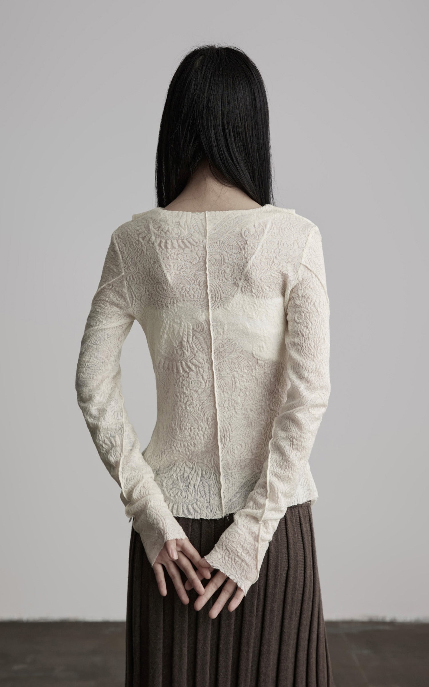 INDULGE Textured Knit Asymmetric Buttoned Long Sleeve Top