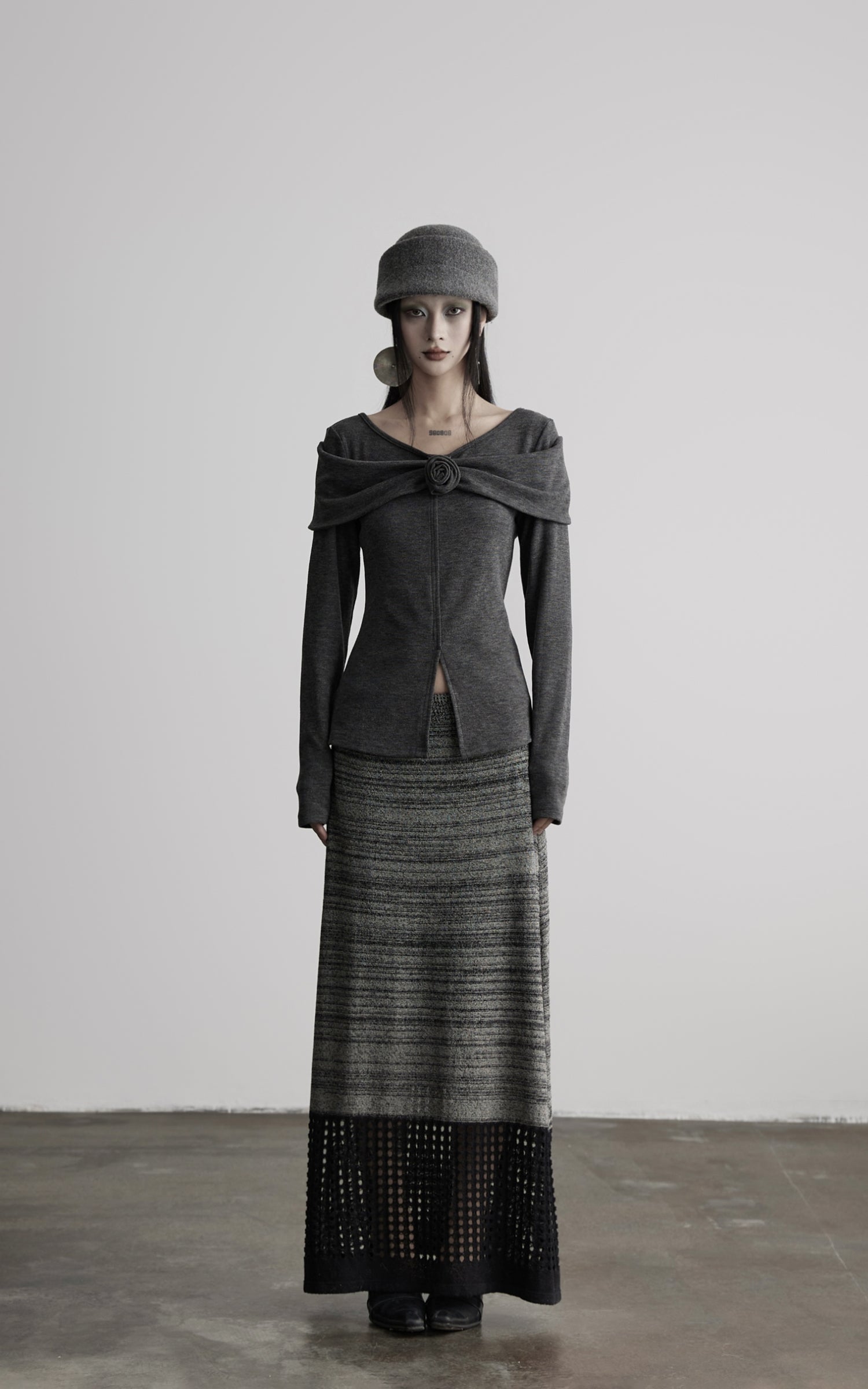 INDULGE Draped Knit Top with Rose Detail