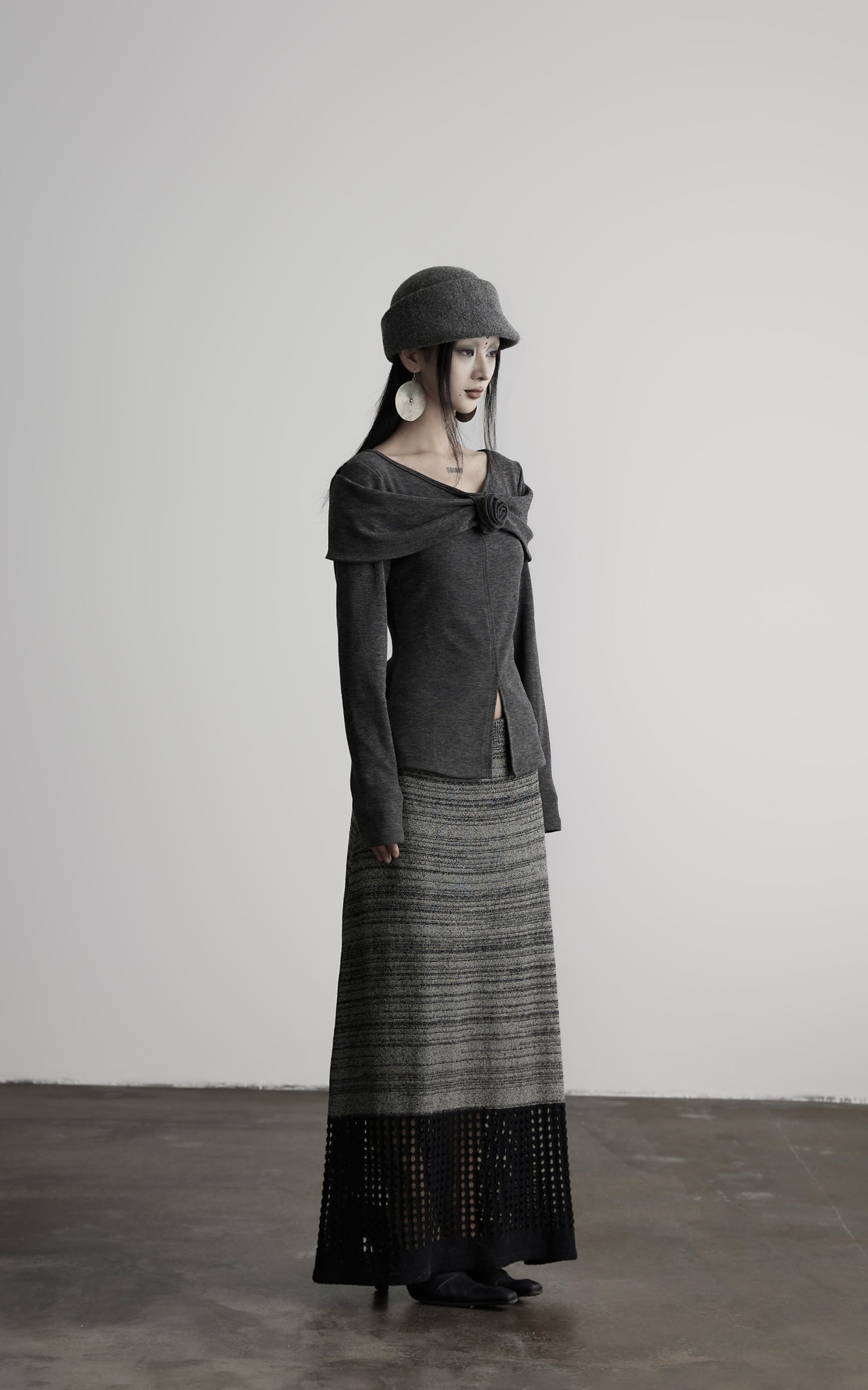 INDULGE Draped Knit Top with Rose Detail