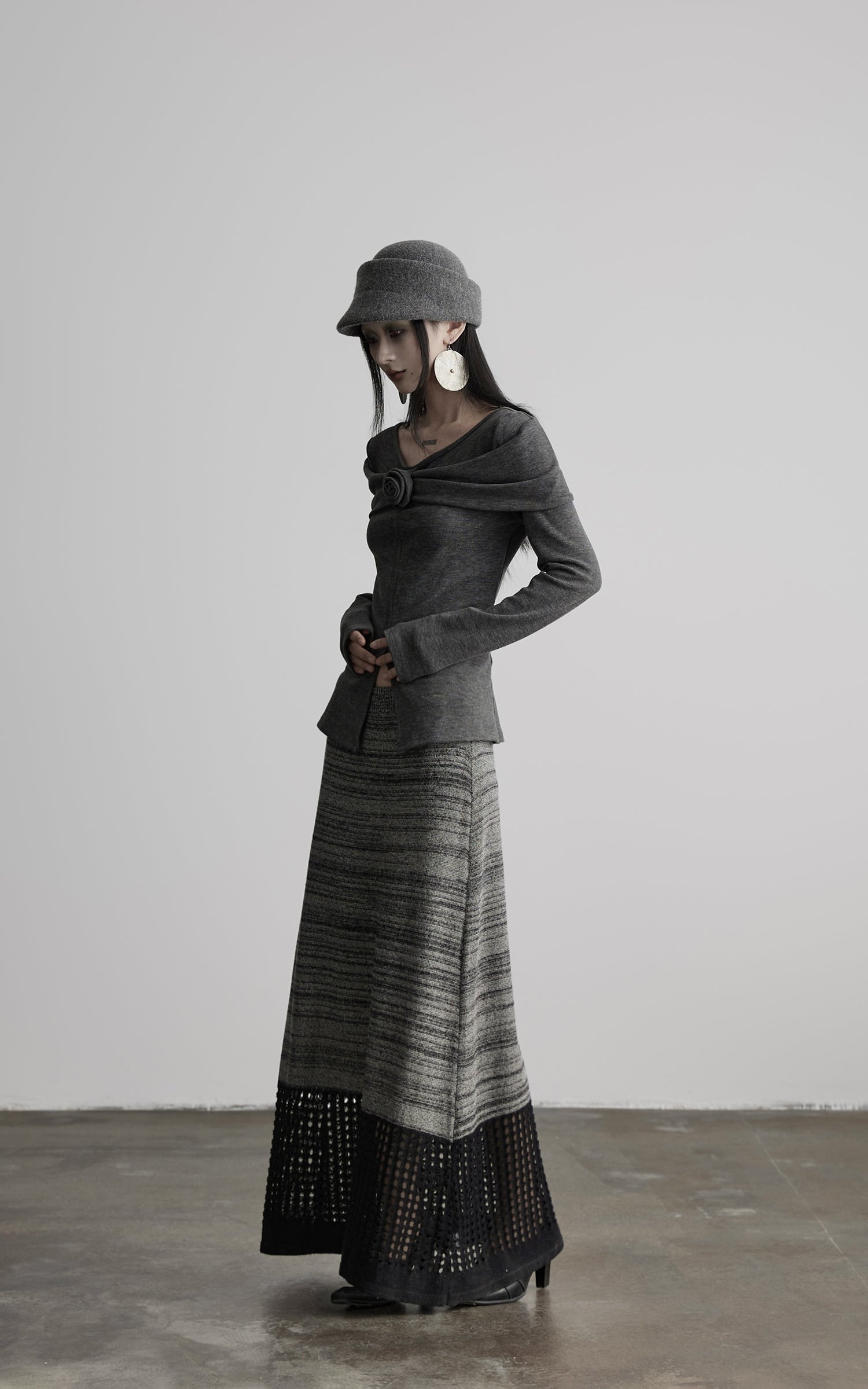 INDULGE Draped Knit Top with Rose Detail