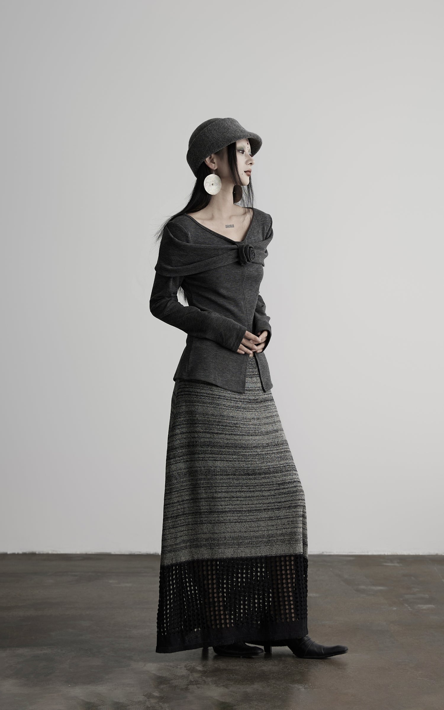 INDULGE Draped Knit Top with Rose Detail