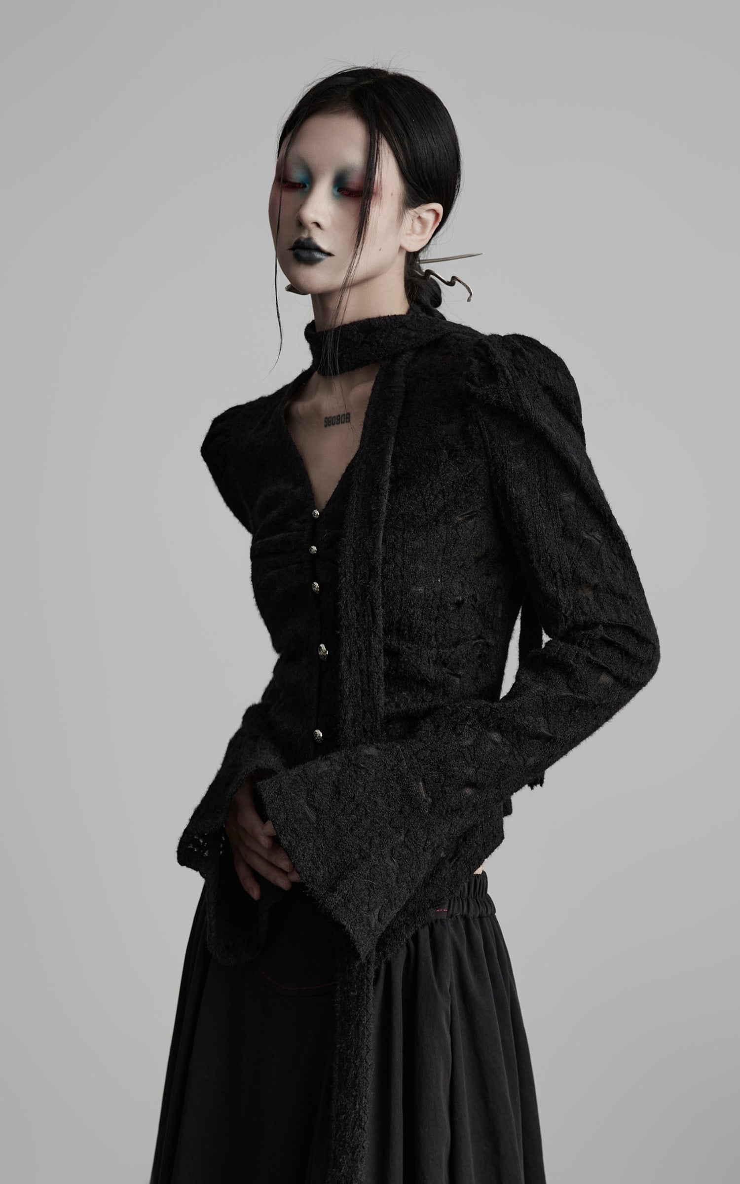 INDULGE Textured Knit Sculpted Top with Rosette Buttons