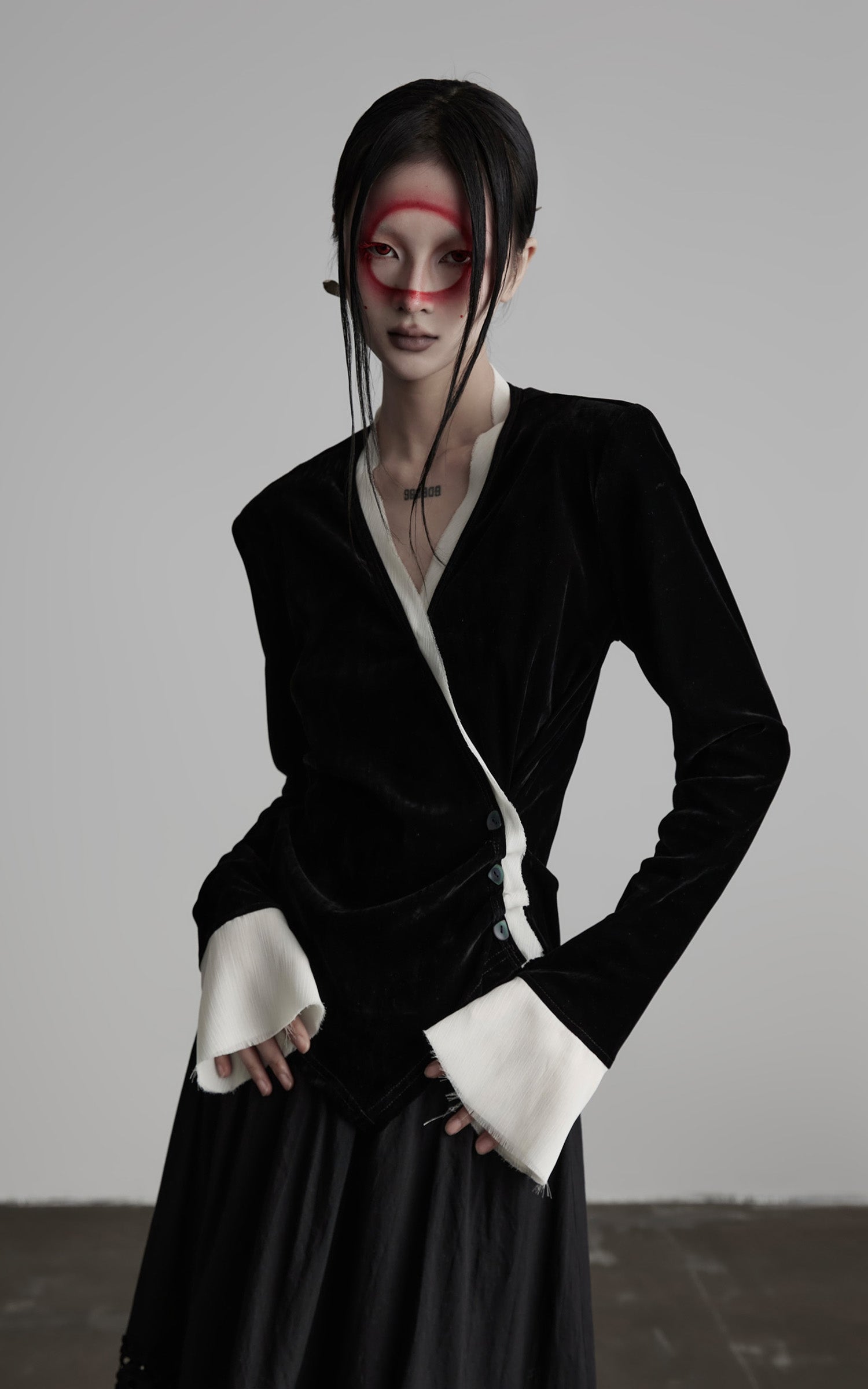 INDULGE Split Cuff Wrap Blouse with Contrast Trim