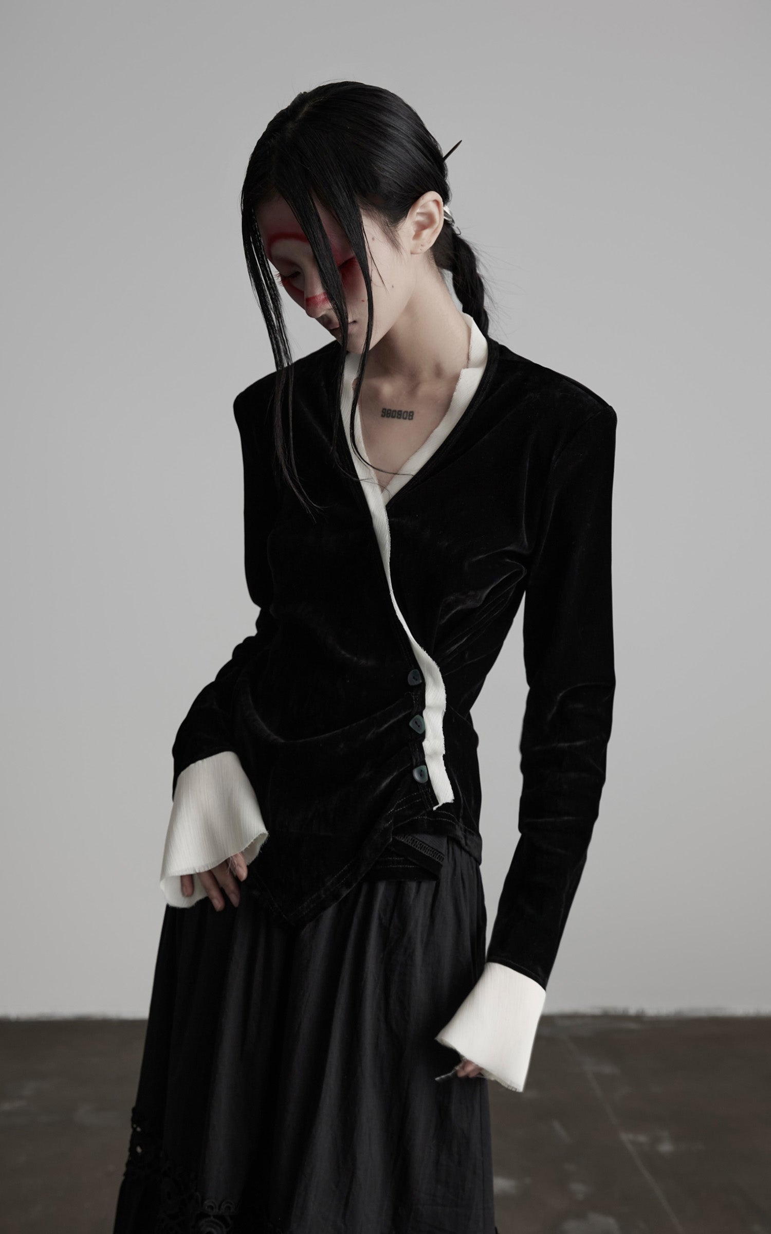 INDULGE Split Cuff Wrap Blouse with Contrast Trim