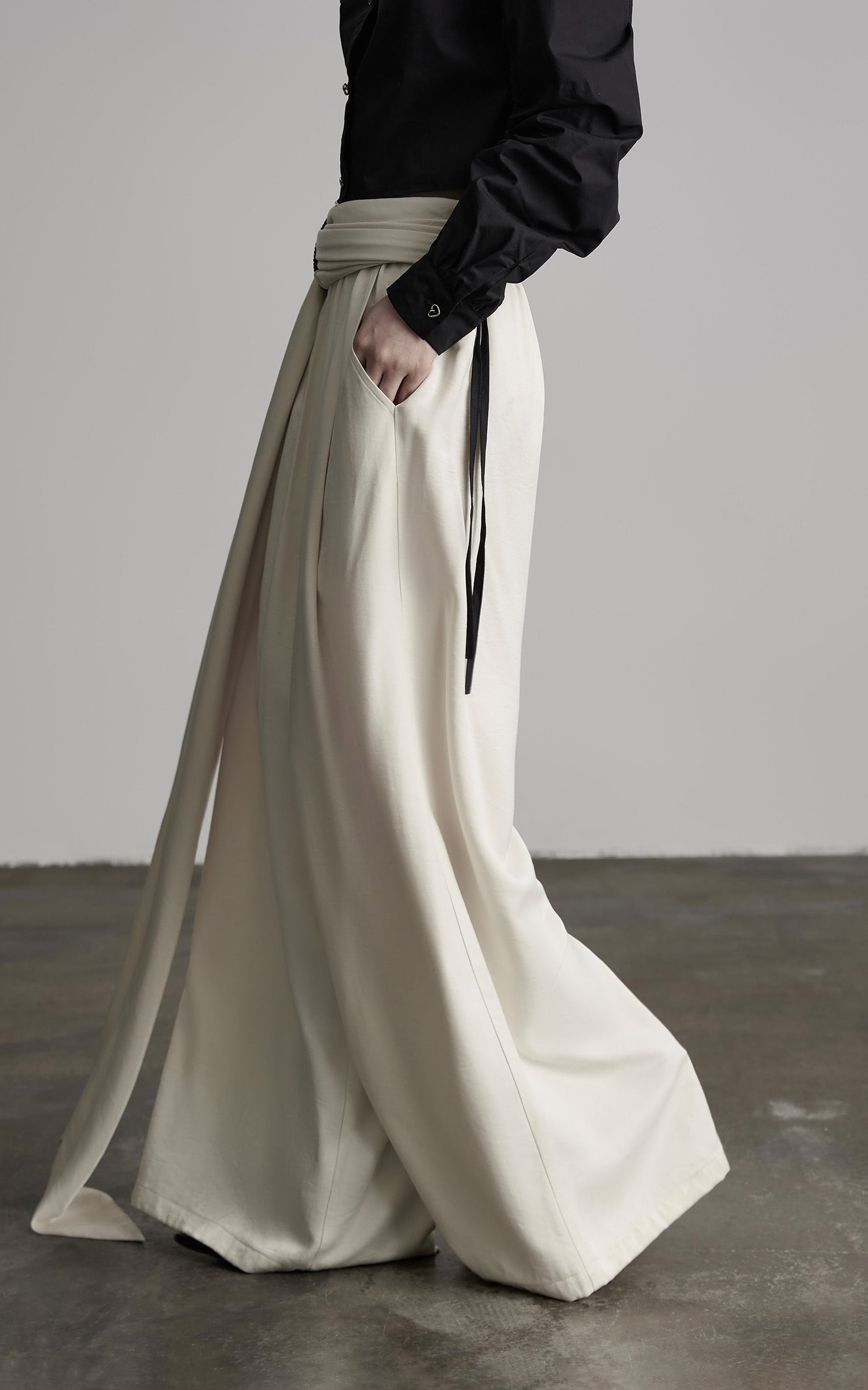 INDULGE Wide Leg Trousers with Draped Obi Belt