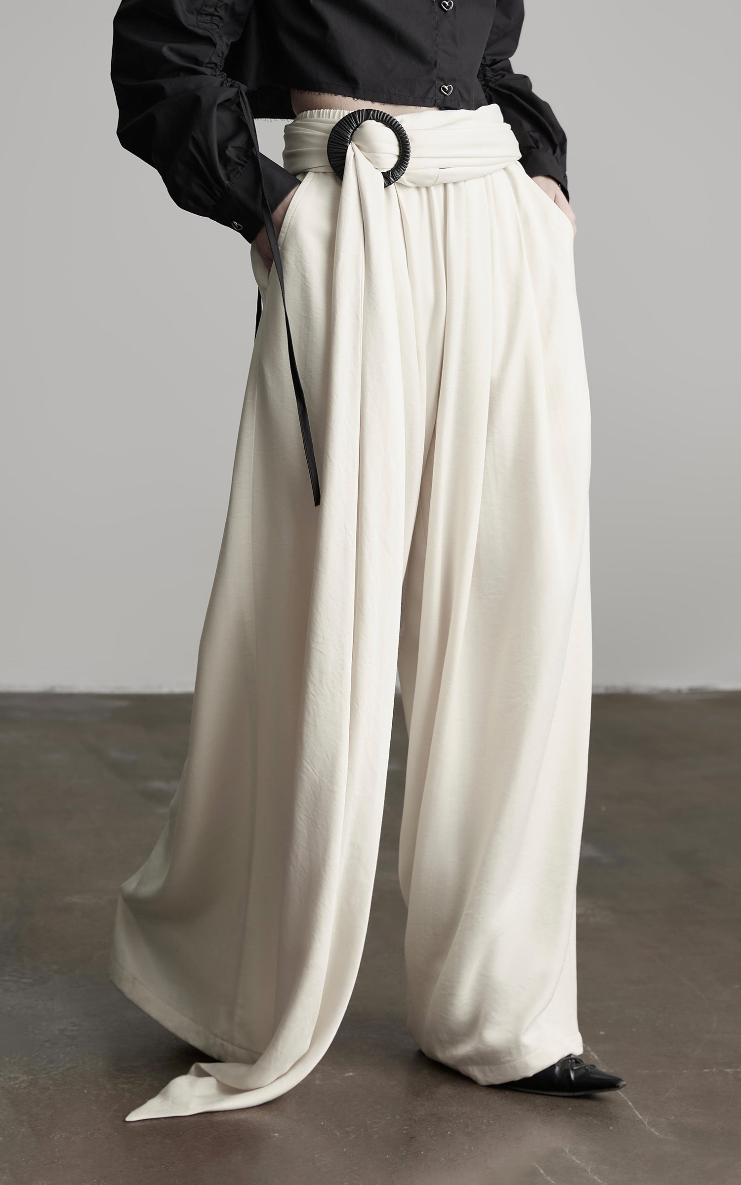 INDULGE Wide Leg Trousers with Draped Obi Belt