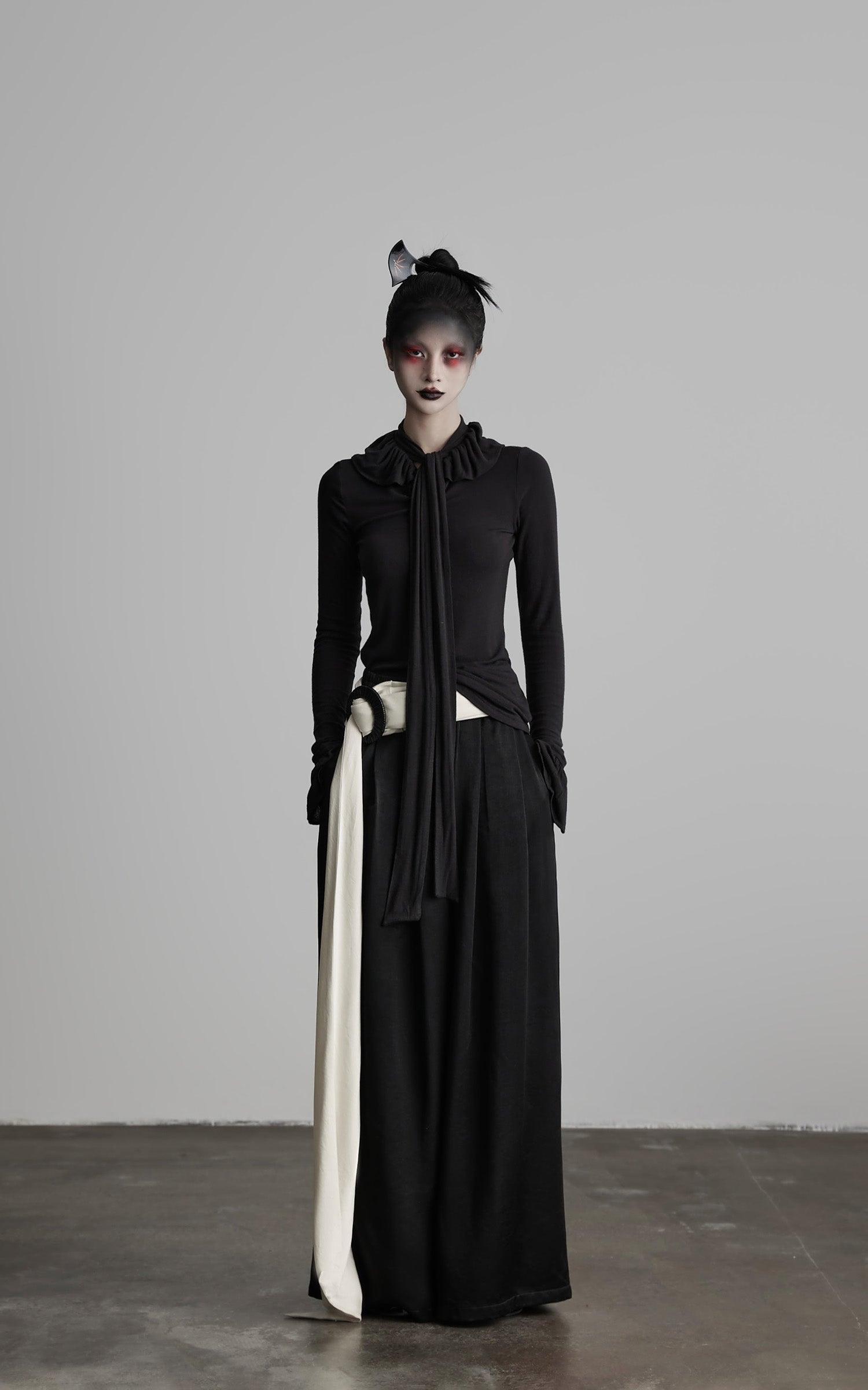 INDULGE Wide Leg Trousers with Draped Obi Belt