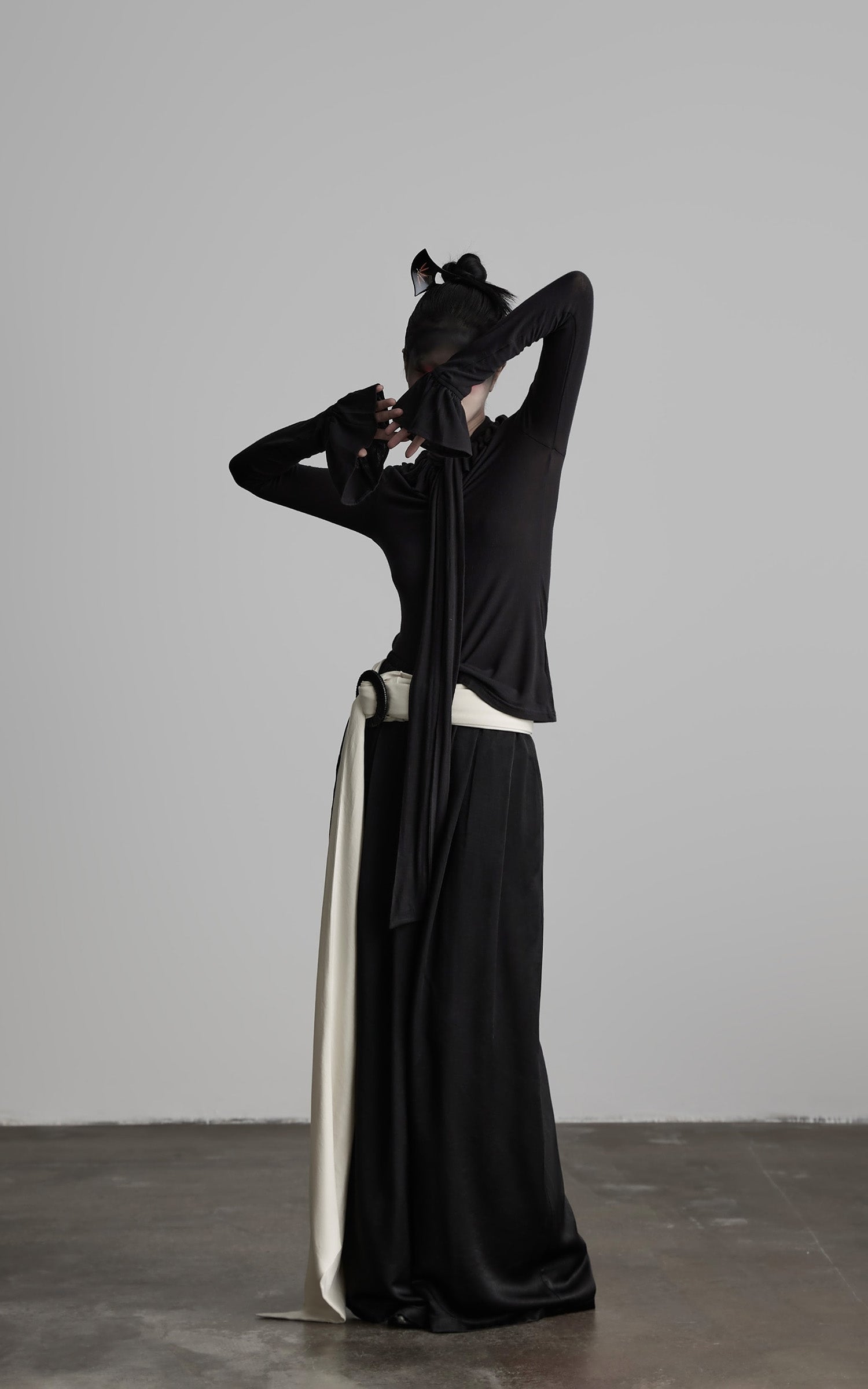 INDULGE Wide Leg Trousers with Draped Obi Belt