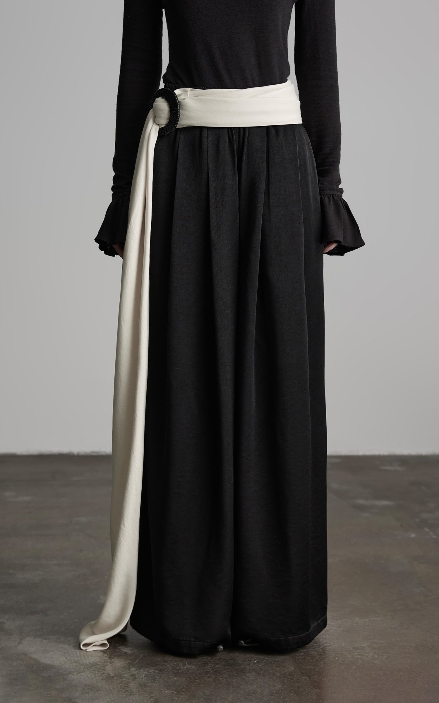 INDULGE Wide Leg Trousers with Draped Obi Belt