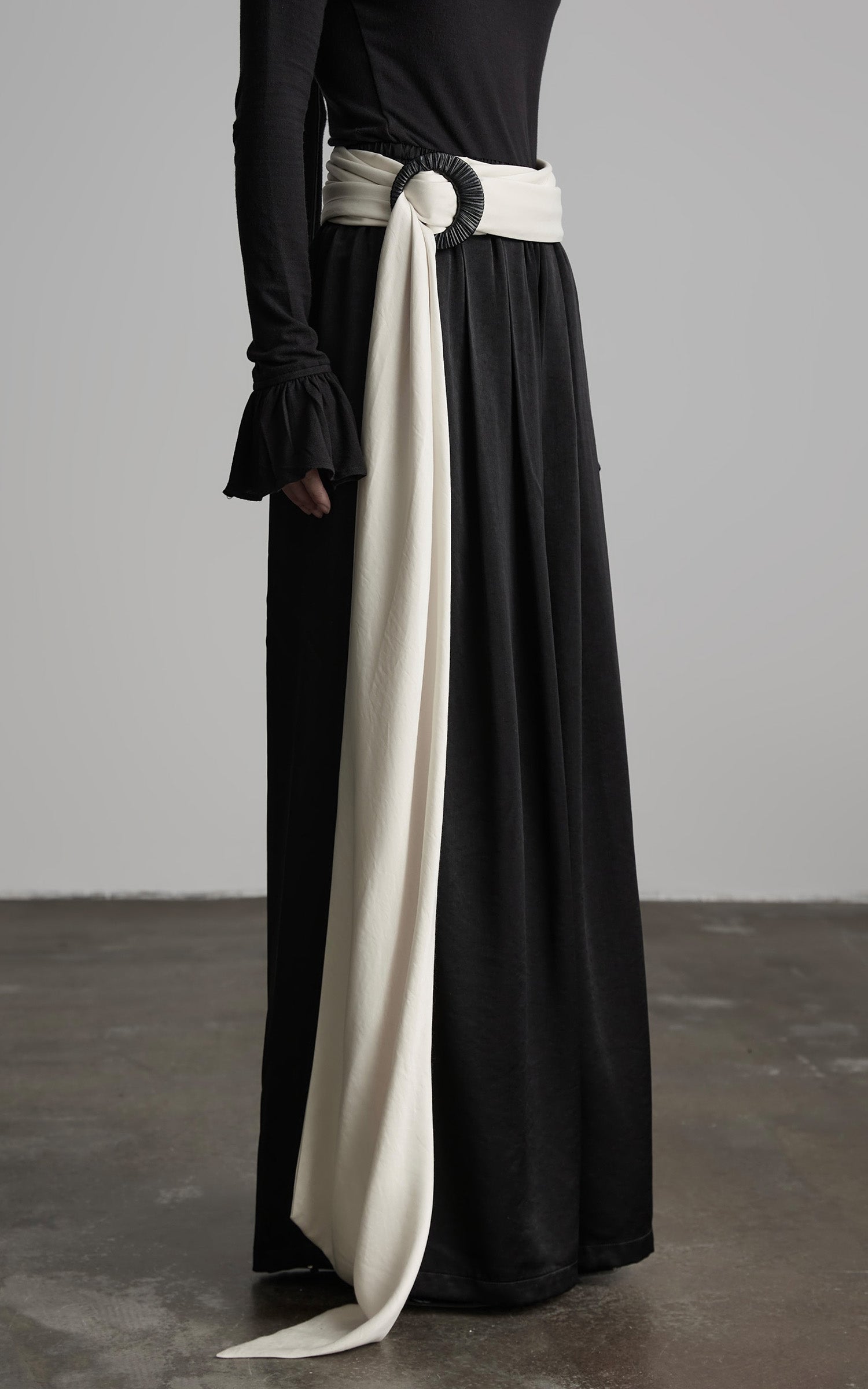 INDULGE Wide Leg Trousers with Draped Obi Belt