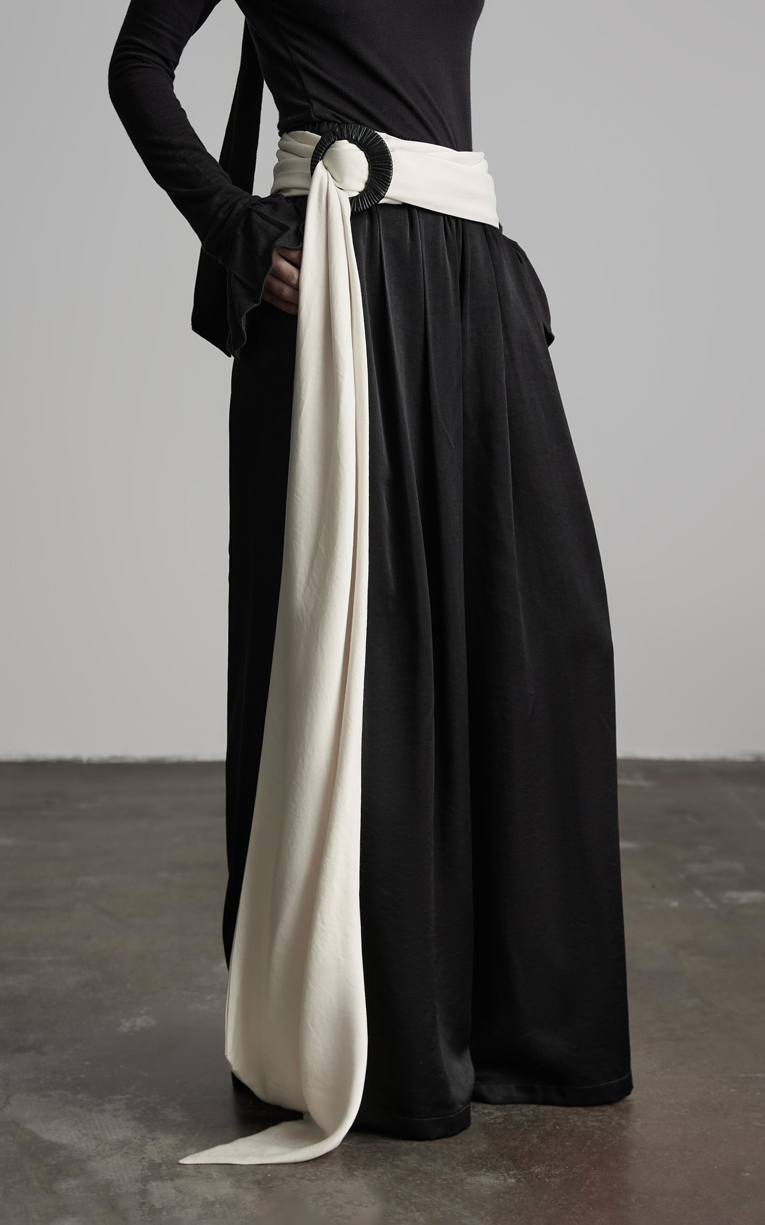 INDULGE Wide Leg Trousers with Draped Obi Belt