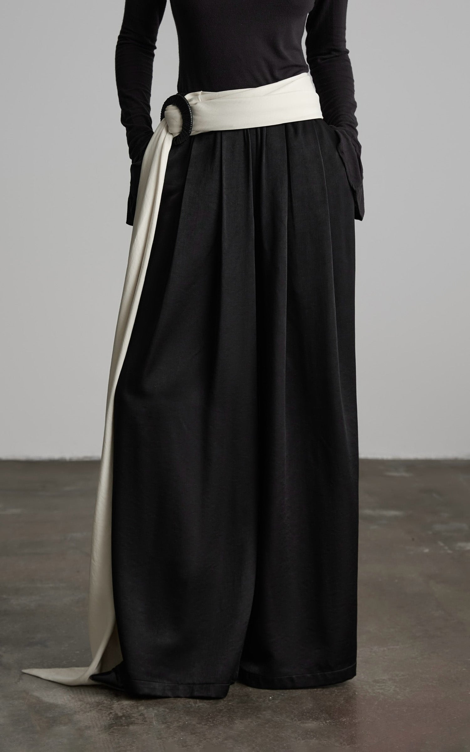 INDULGE Wide Leg Trousers with Draped Obi Belt