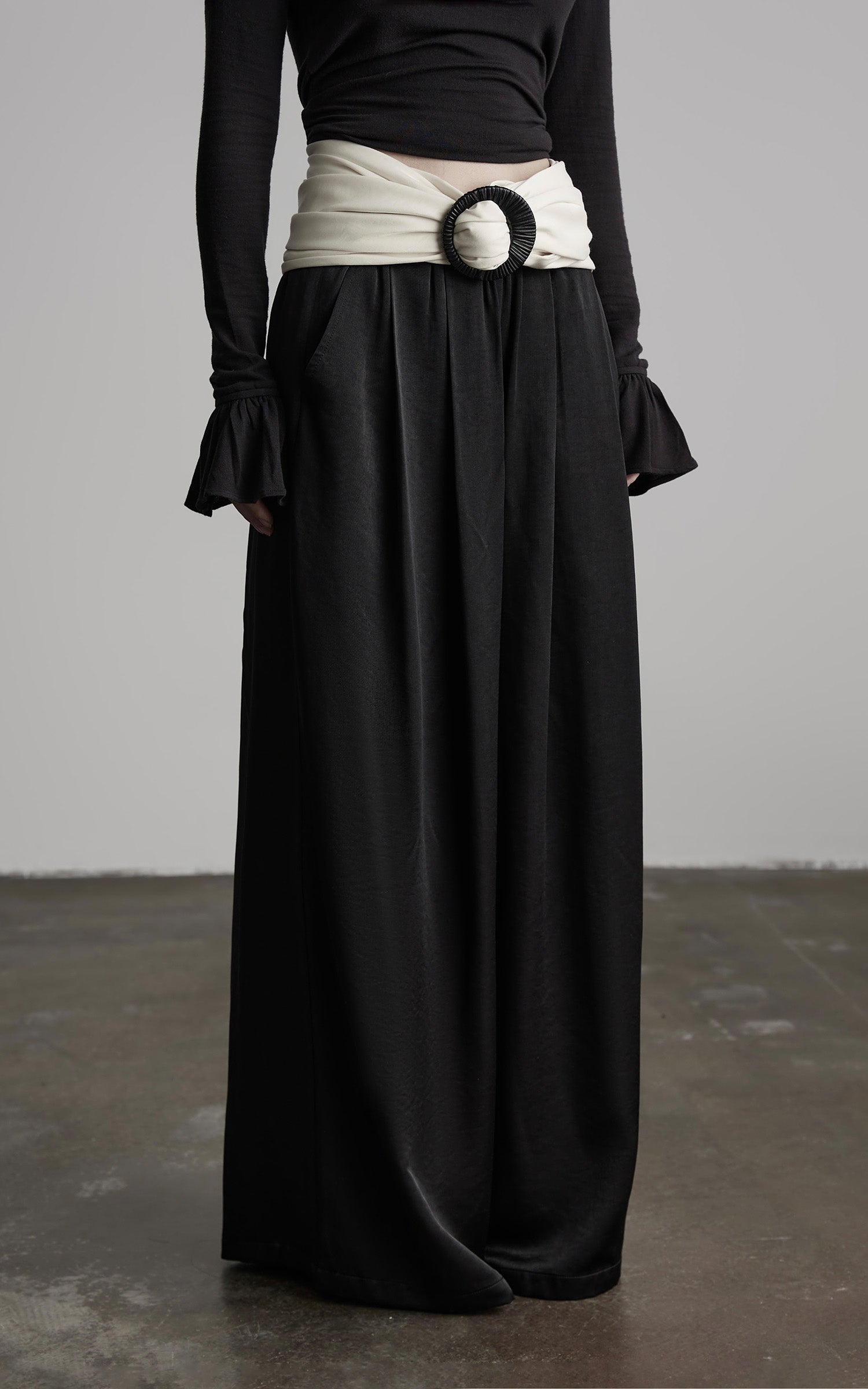 INDULGE Wide Leg Trousers with Draped Obi Belt