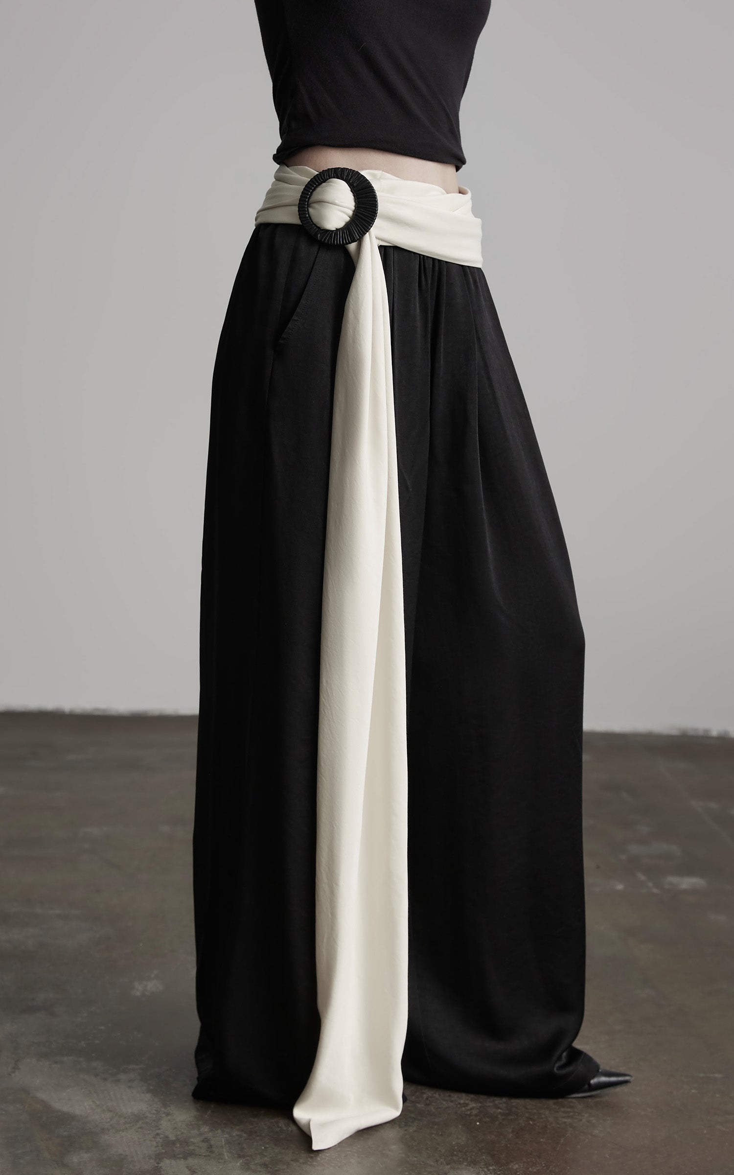 INDULGE Wide Leg Trousers with Draped Obi Belt