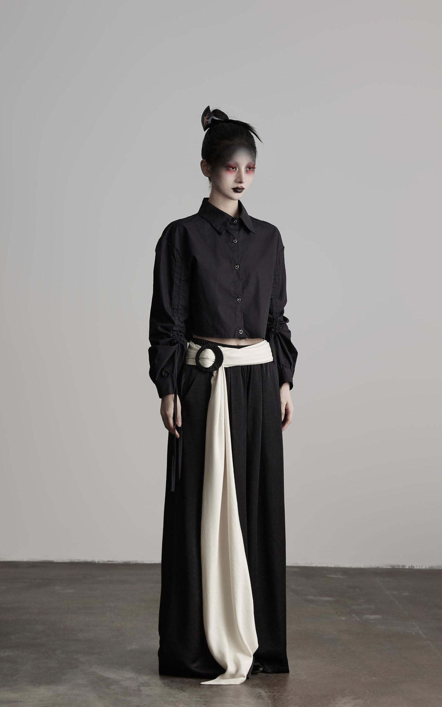 INDULGE Wide Leg Trousers with Draped Obi Belt