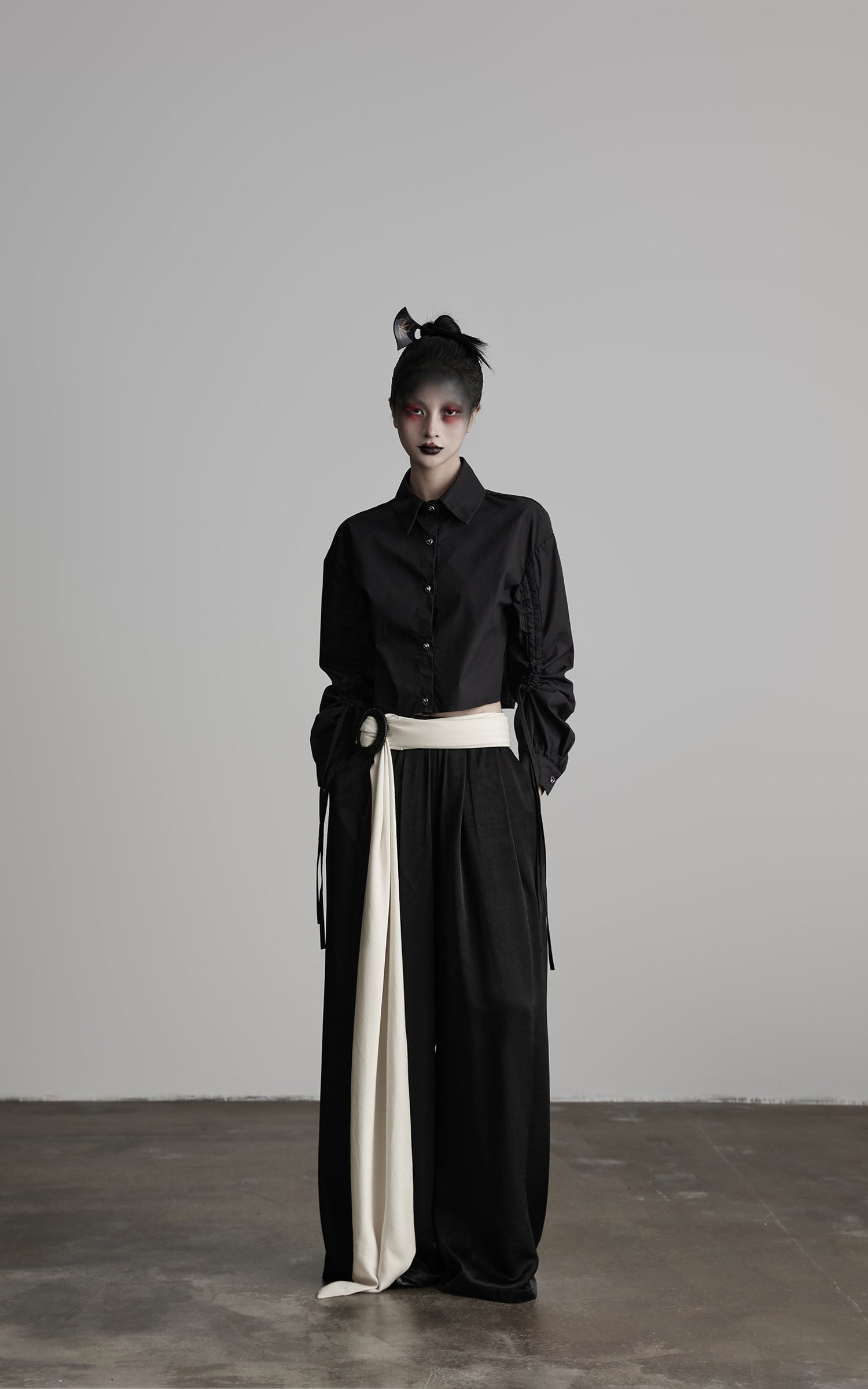INDULGE Wide Leg Trousers with Draped Obi Belt