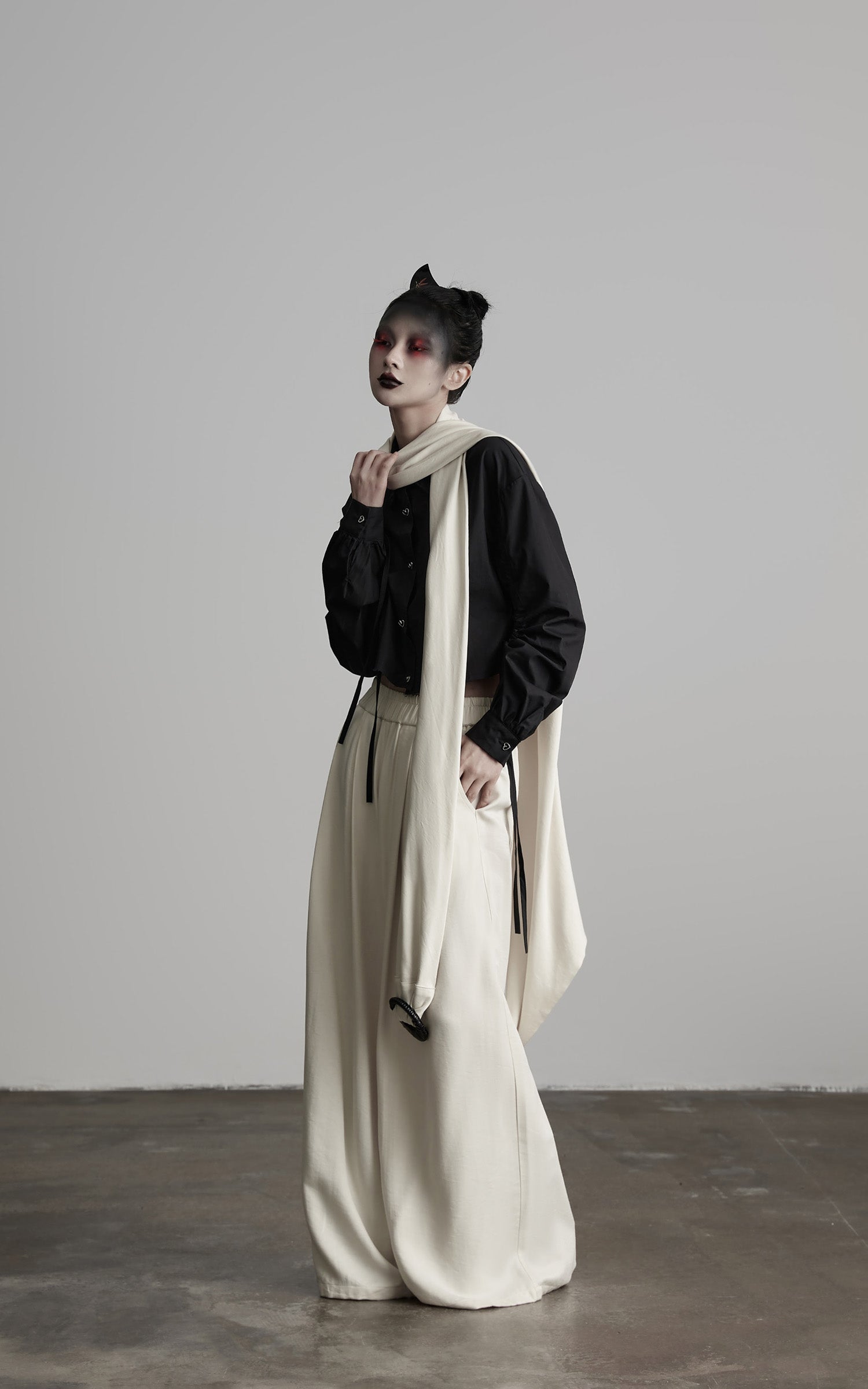 INDULGE Wide Leg Trousers with Draped Obi Belt