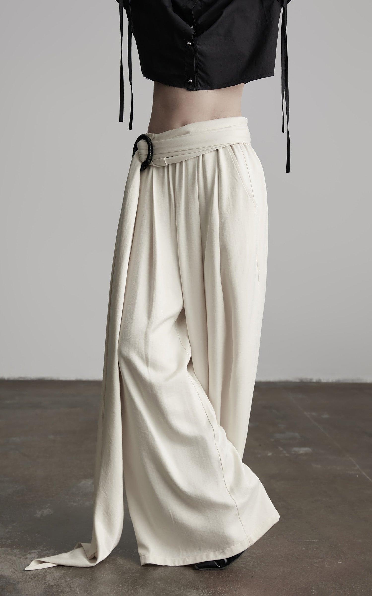 INDULGE Wide Leg Trousers with Draped Obi Belt