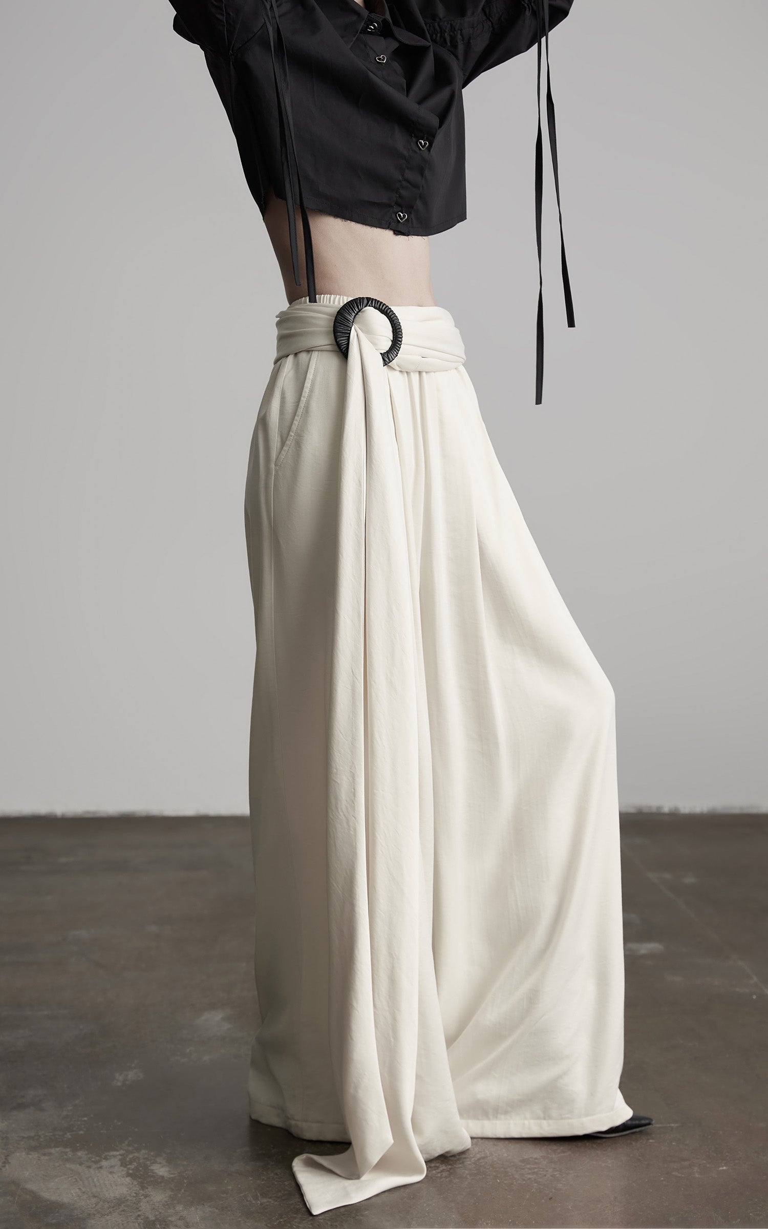 INDULGE Wide Leg Trousers with Draped Obi Belt