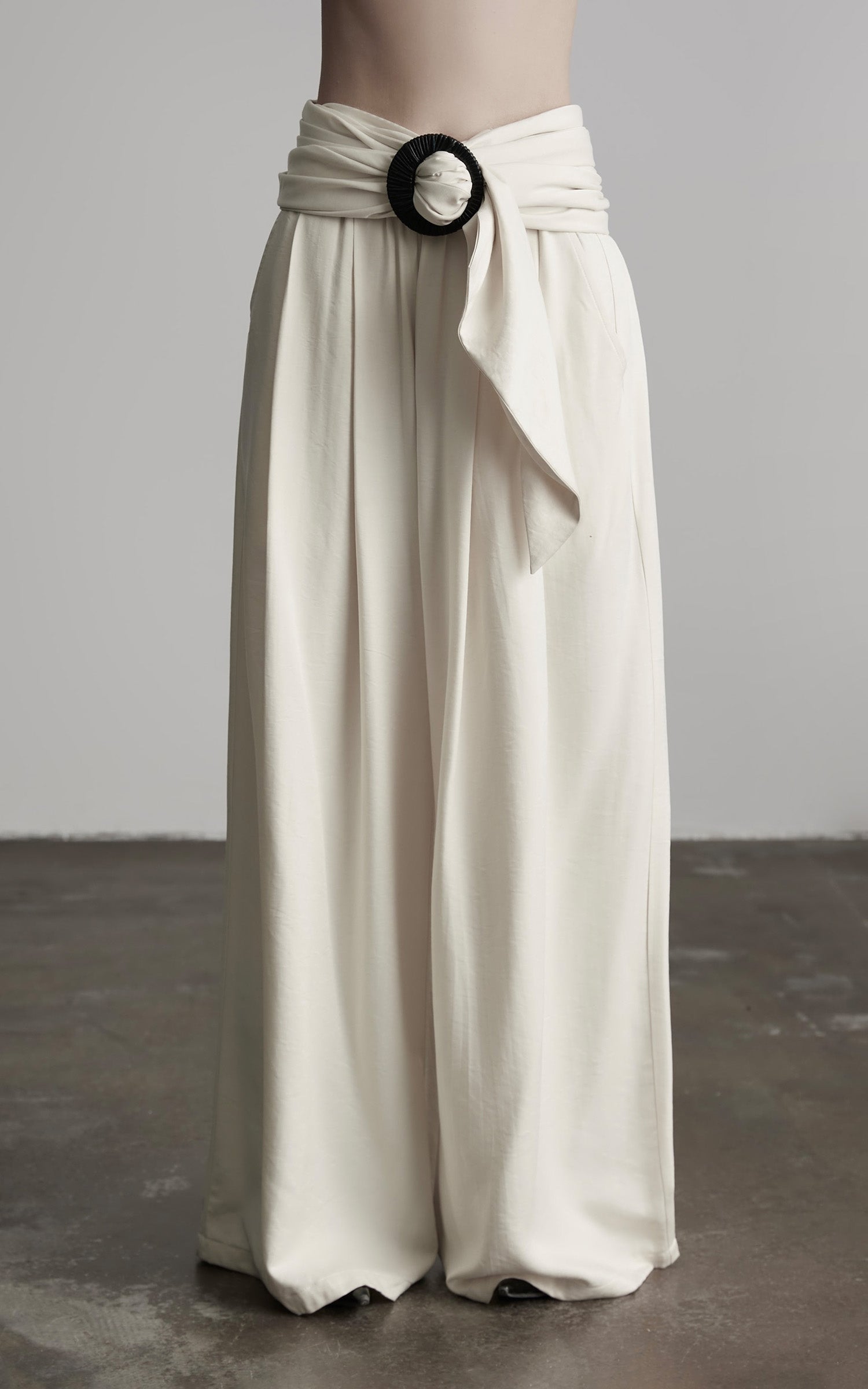 INDULGE Wide Leg Trousers with Draped Obi Belt