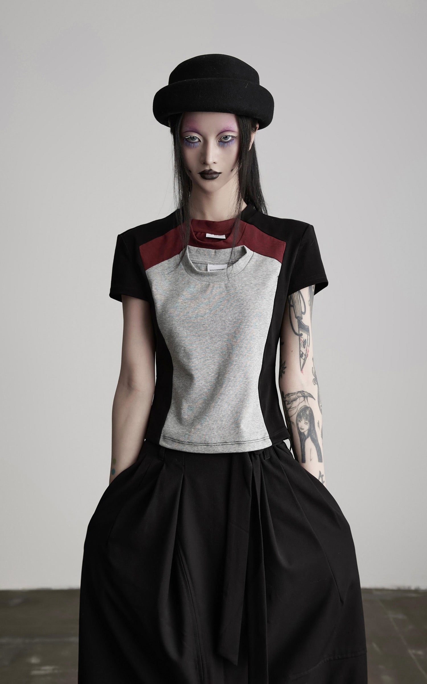 INDULGE Paneled Cutout T-Shirt with Layered Collar