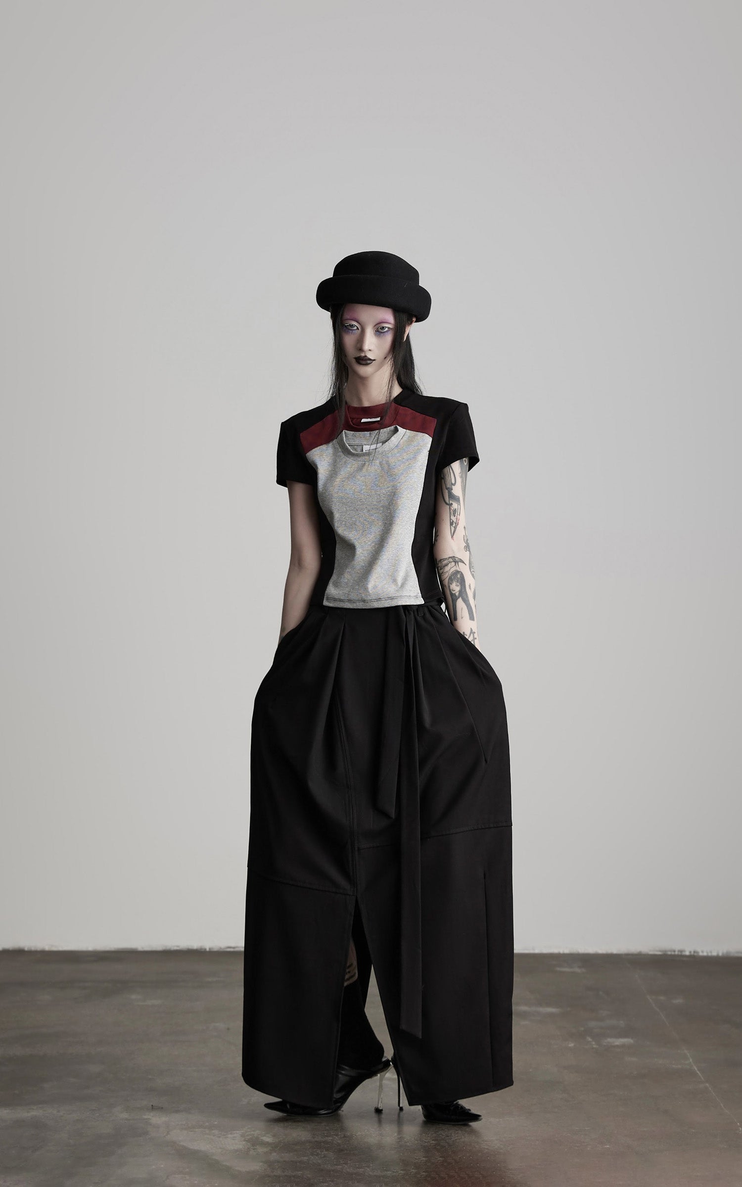 INDULGE Paneled Cutout T-Shirt with Layered Collar