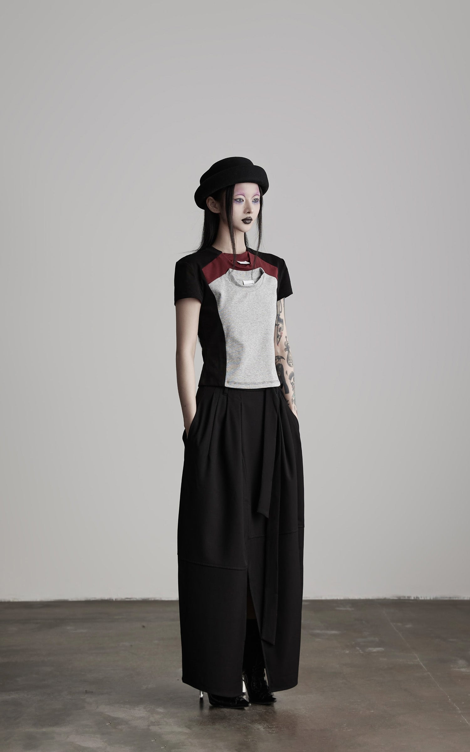 INDULGE Paneled Cutout T-Shirt with Layered Collar