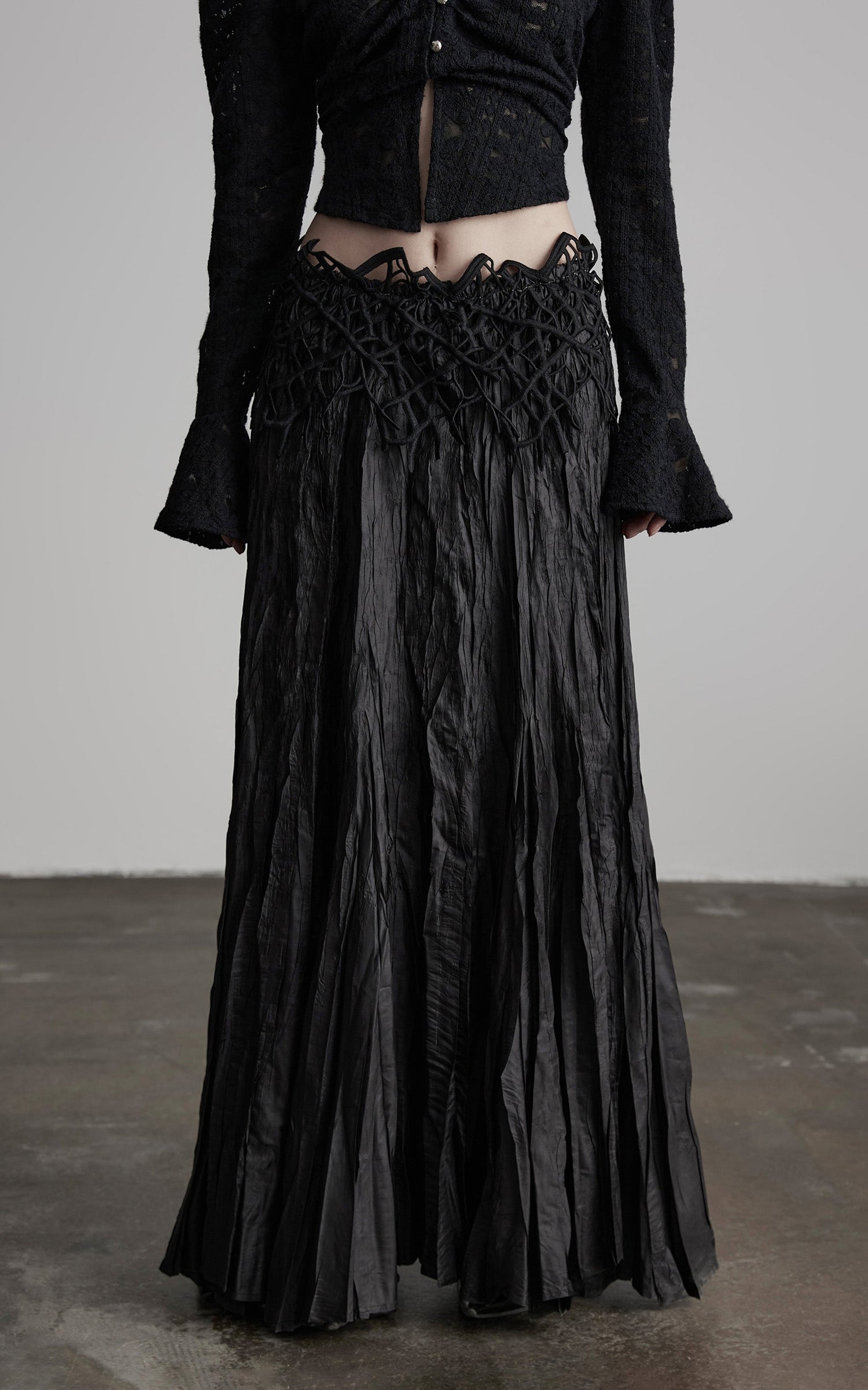 INDULGE Crushed Maxi Skirt with 3D Knotwork Waistband