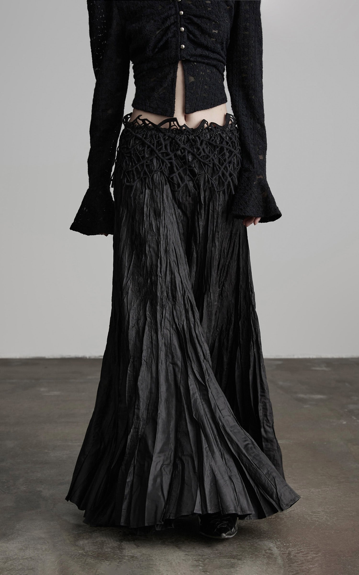 INDULGE Crushed Maxi Skirt with 3D Knotwork Waistband