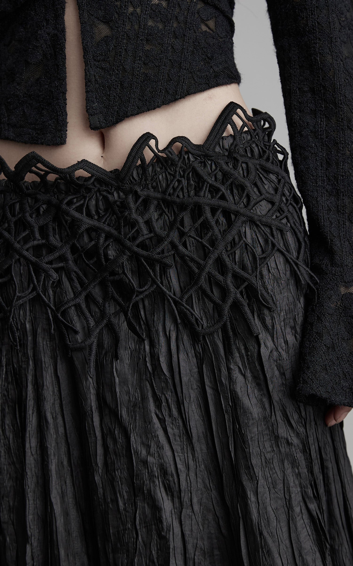 INDULGE Crushed Maxi Skirt with 3D Knotwork Waistband