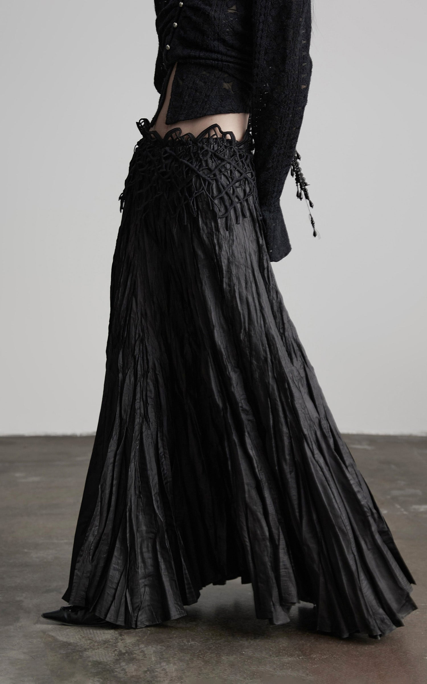 INDULGE Crushed Maxi Skirt with 3D Knotwork Waistband