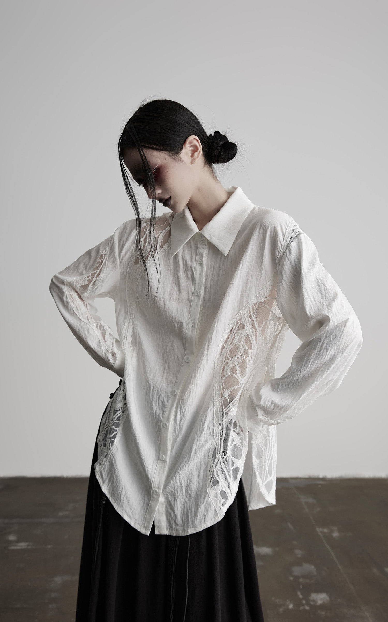 INDULGE Deconstructed Lace Paneled Shirt