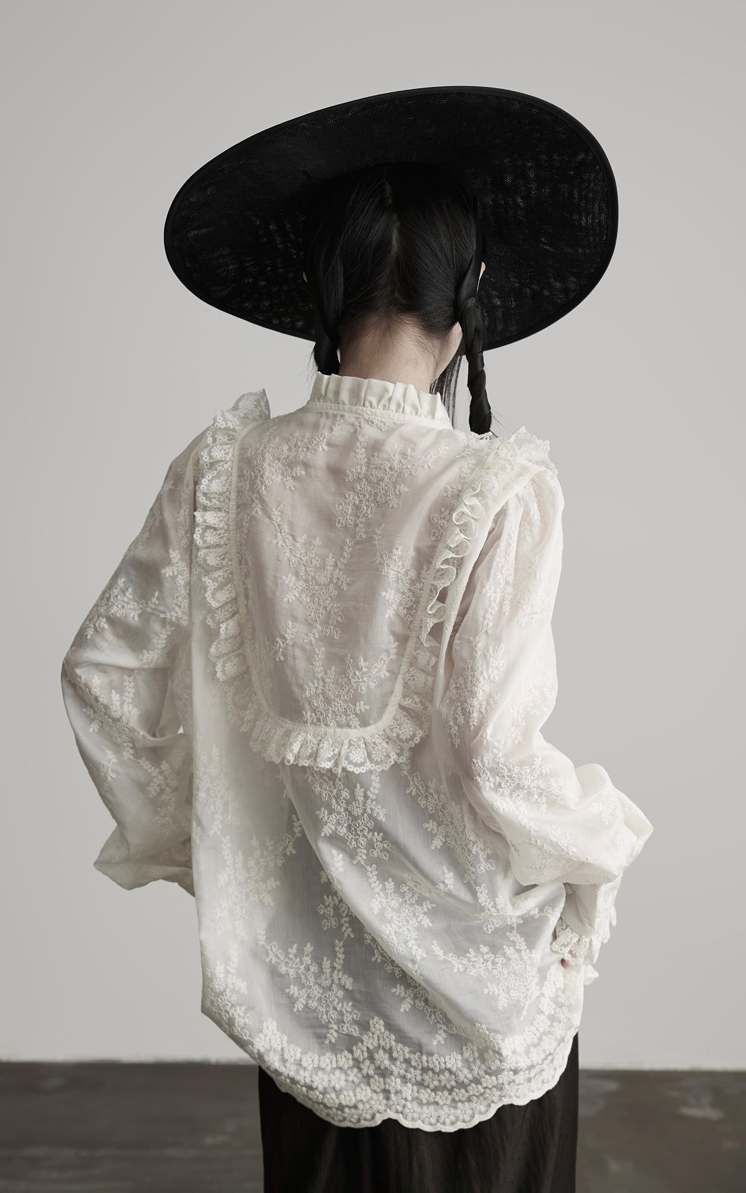 INDULGE Baroque Embroidered Blouse with Ruffled Lace Panels