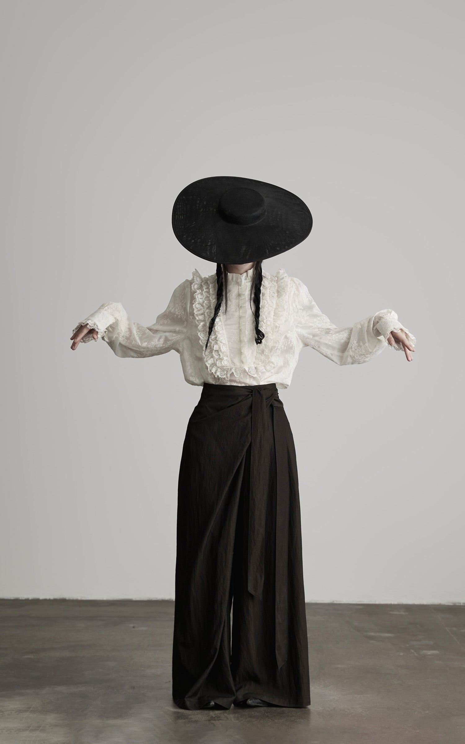 INDULGE Baroque Embroidered Blouse with Ruffled Lace Panels