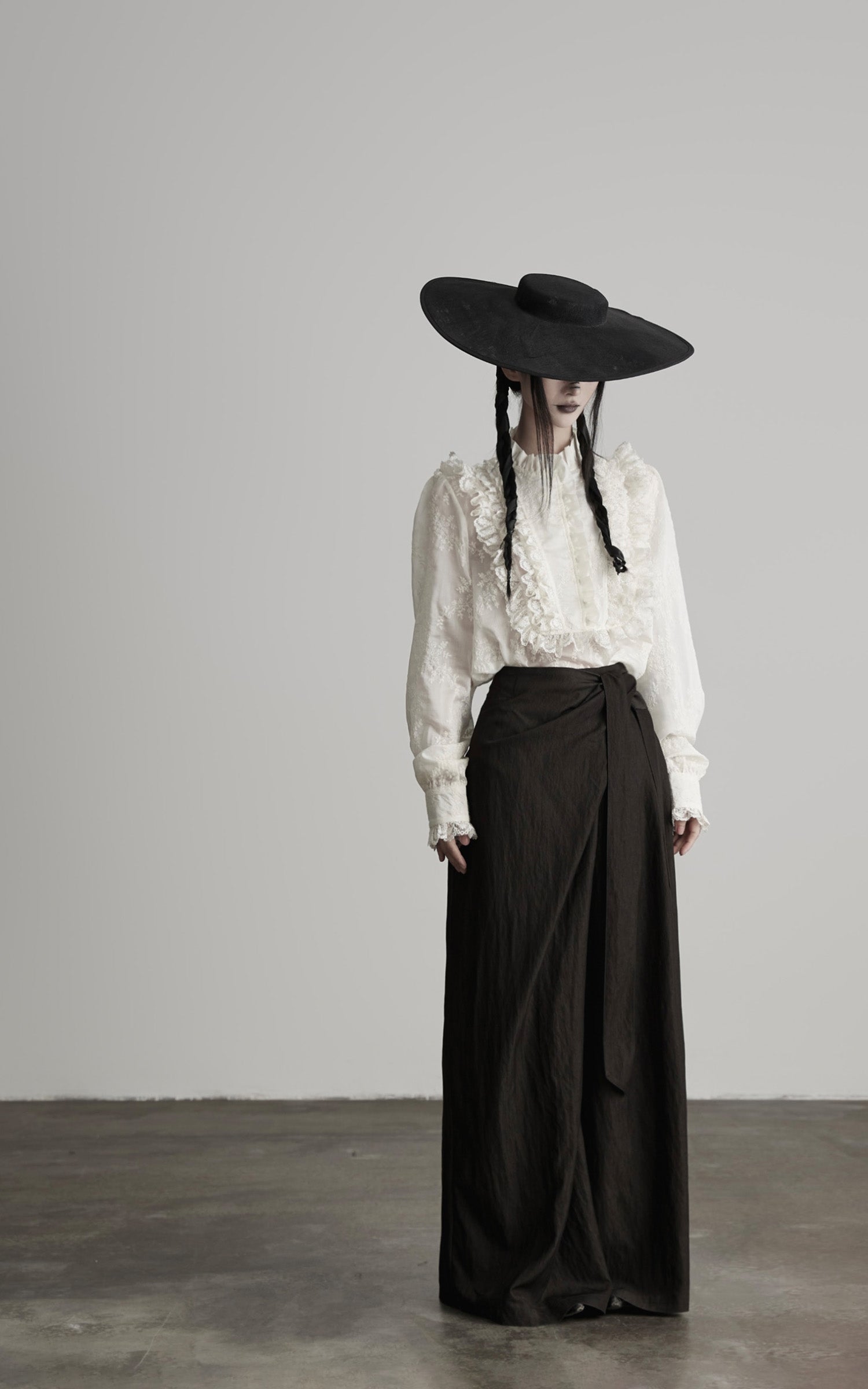 INDULGE Baroque Embroidered Blouse with Ruffled Lace Panels