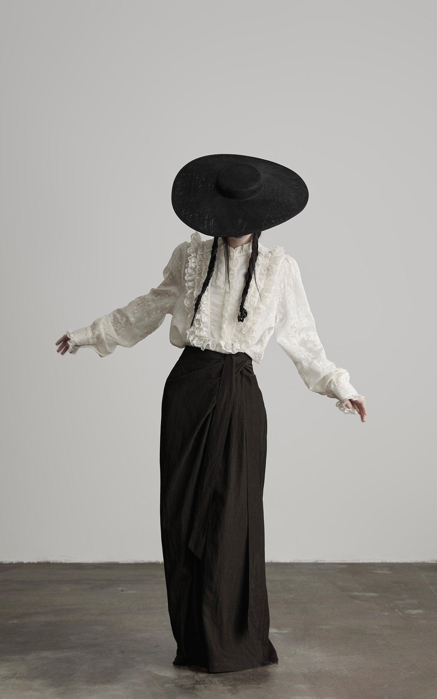 INDULGE Baroque Embroidered Blouse with Ruffled Lace Panels