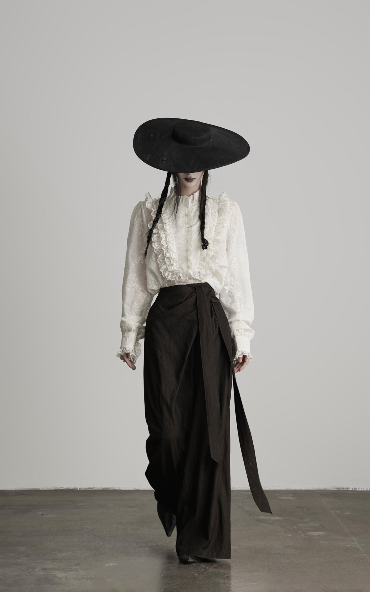 INDULGE Baroque Embroidered Blouse with Ruffled Lace Panels
